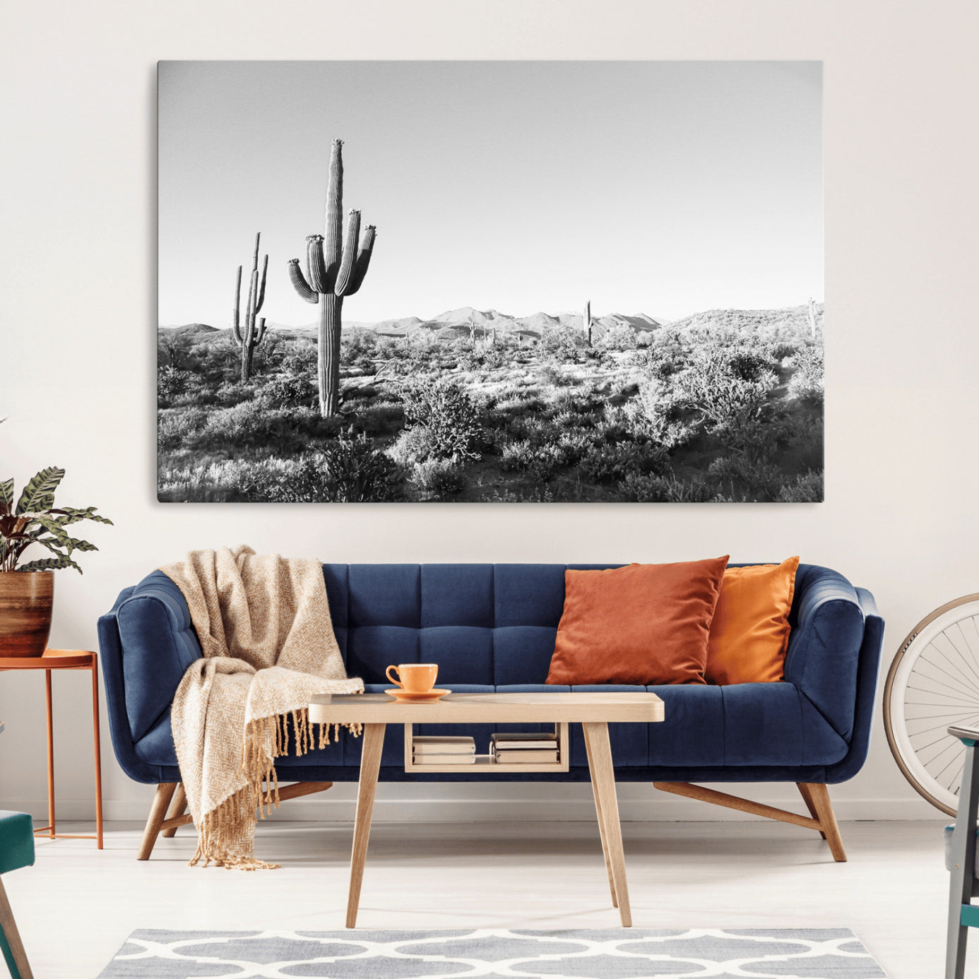 85205054-MGV-CV-36X24-Saguaro Cactus Wall Art Canvas Print – Framed Monochrome Landscape Scenic Arizona Minimalist Western Artwork for Home, Office
