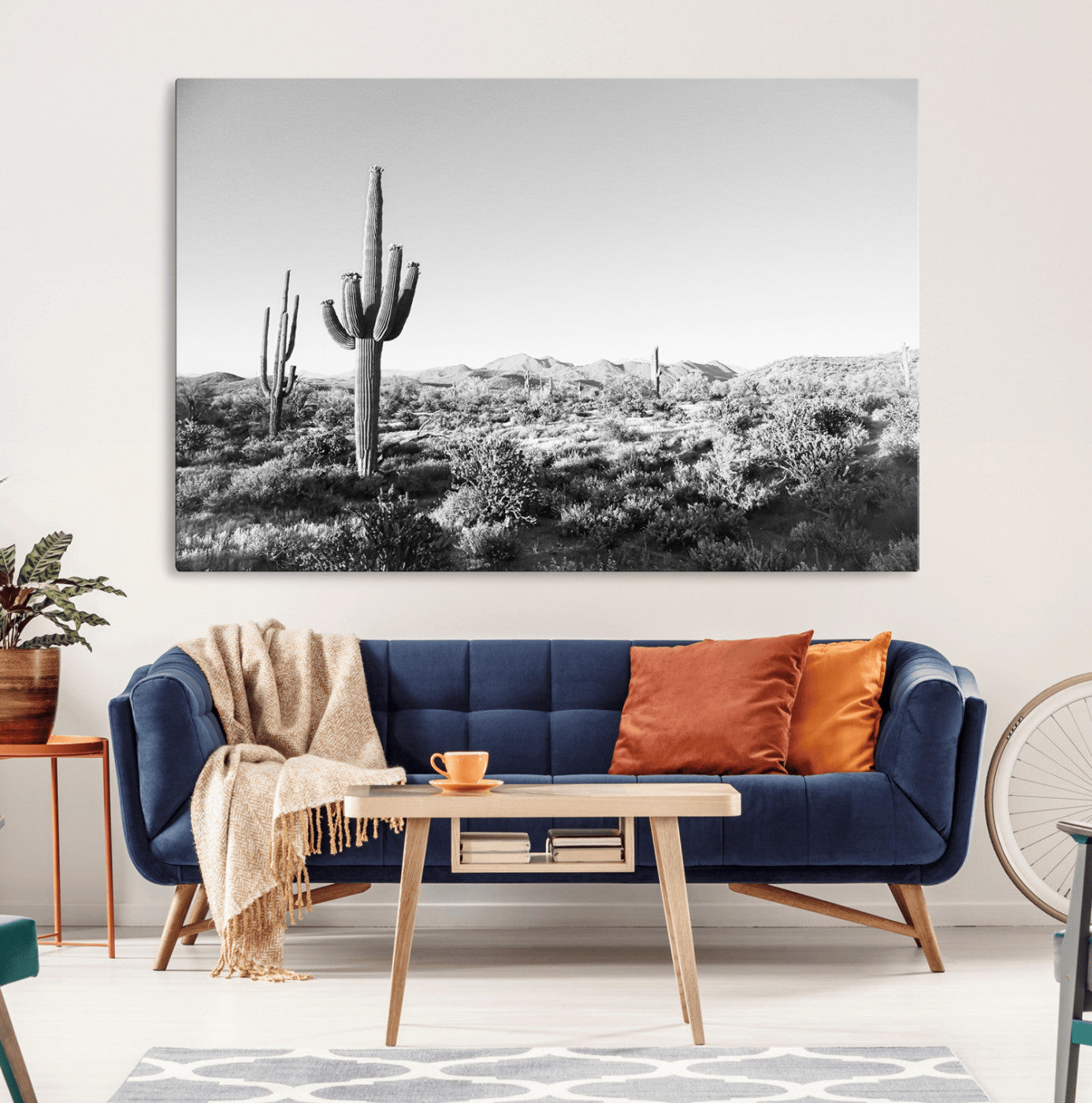 85205054-MGV-CV-36X24-Saguaro Cactus Wall Art Canvas Print – Framed Monochrome Landscape Scenic Arizona Minimalist Western Artwork for Home, Office