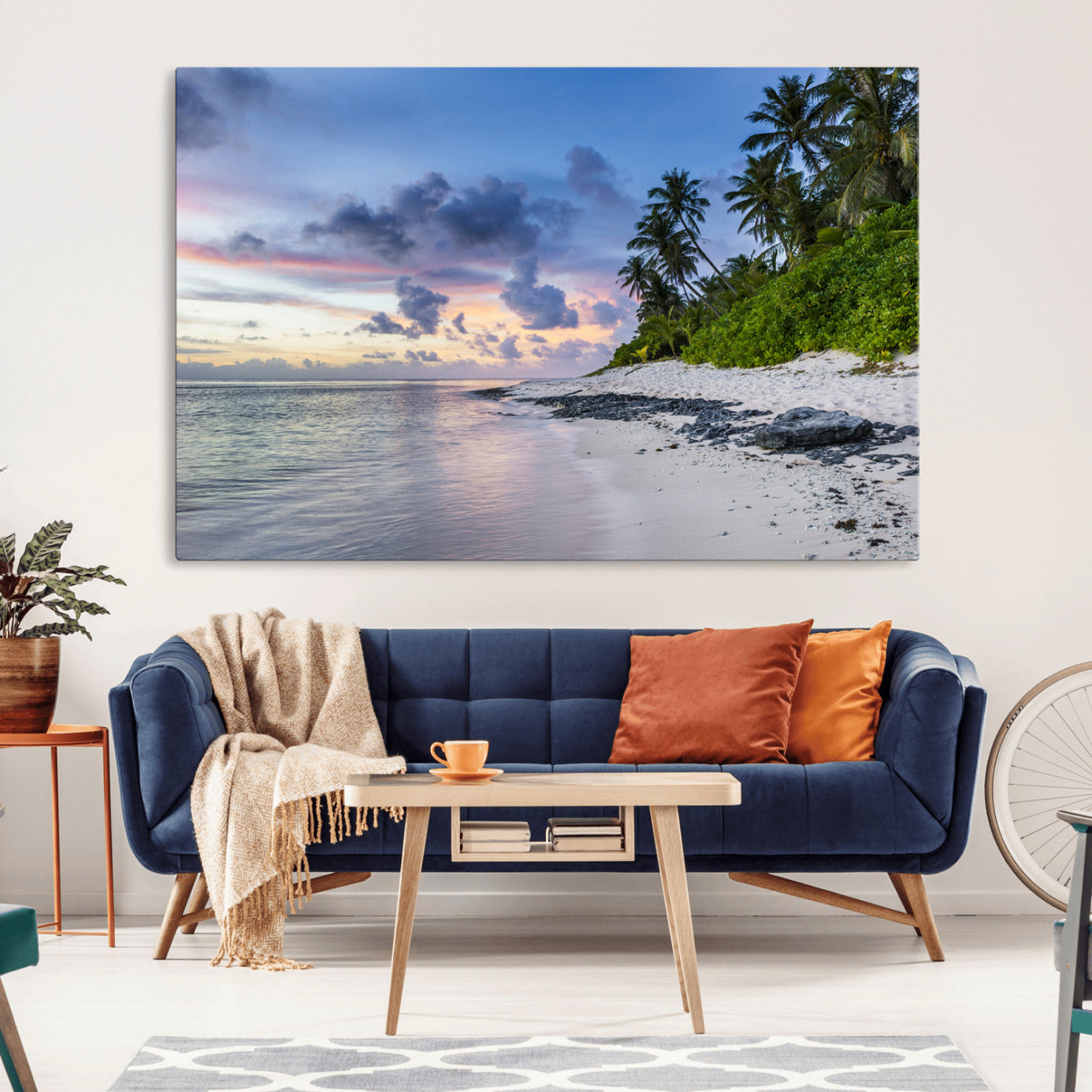 -Tropical Beach Wall Art Canvas Print, Framed Sunset Glow Art Picture Print, Palm Tree Coast Perfect Tropical Coastal Decor Artwork