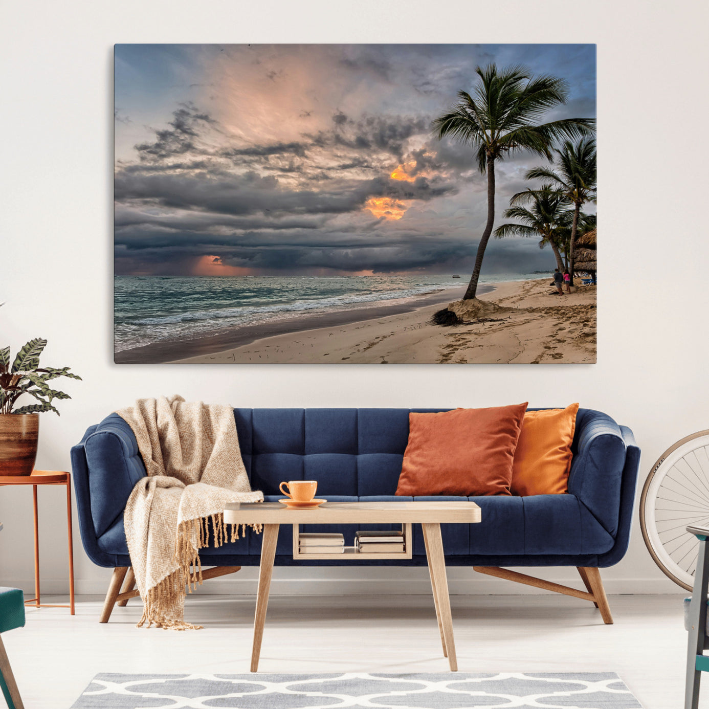 62574547-MGV-CV-36X24-Tropical Storm Wall Art Canvas Print – Framed Moody Beach Dramatic Sky Tropical Coastal Landscape Artwork for Home, Office