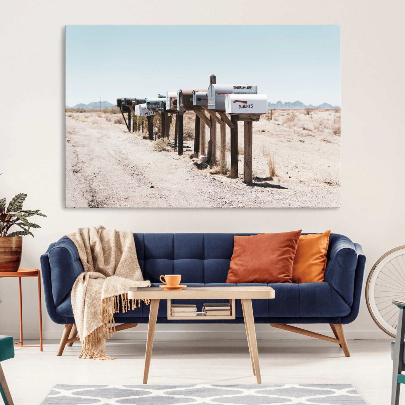 -Desert Mailboxes Canvas Print – Minimal Western Landscape Photography, Rustic Americana Wall Art for