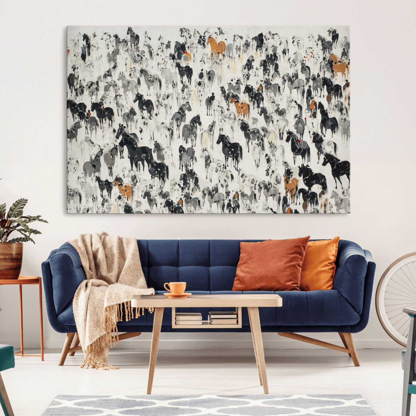 56463722-MGV-CV-36X24-Wild Horse Stampede Wall Art Canvas Print – Monochrome Running Horses Dynamic Motion Elegant Scene Artwork for Home, Office