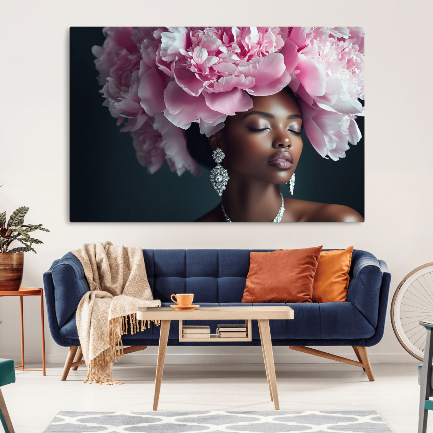 -Black Beauty Petal Crown Wall Art Canvas Print – Floral Petal Headpiece Elegant Design, Petal Inspired Artwork for Home, Office