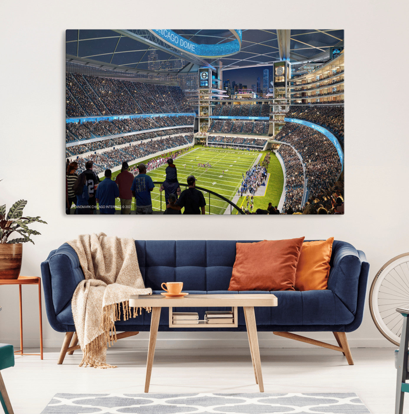 41816511-MGV-CV-36X24-Chicago Dome Stadium Wall Art Canvas Print – Framed Modern Football Arena City Skyline Artwork for Home, Office