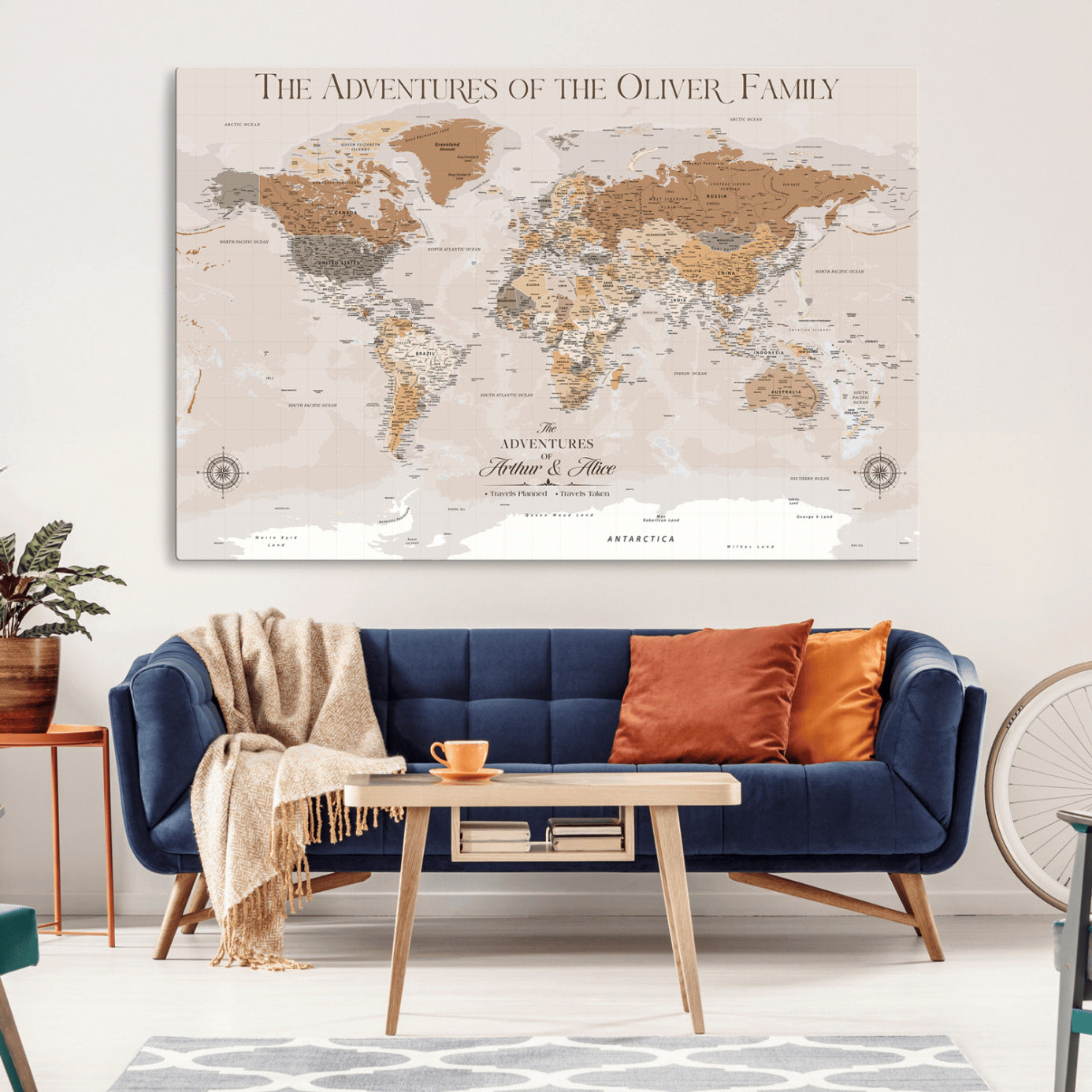 43101120-MGV-CV-36X24-Personalized Push Pin World Map Canvas – Custom Framed Travel Tracker Wall Art, Large Adventure Map with Pins for Home, Office