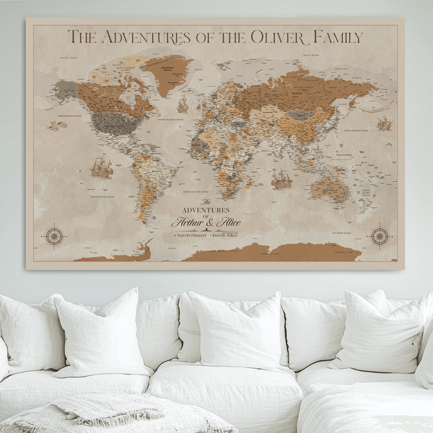 -Personalized Push Pin World Map Canvas – Custom Framed Travel Tracker Wall Art, Large Adventure Map with Pins for Home, Office