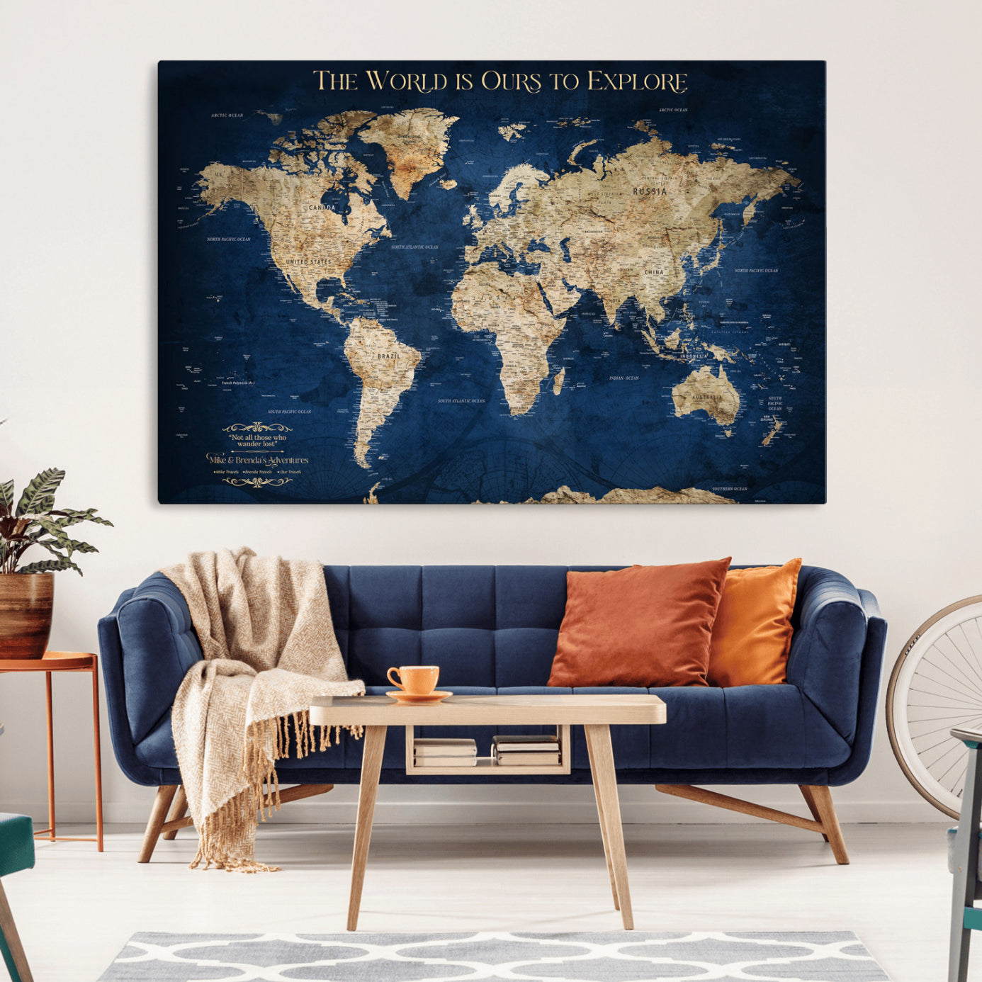 10181149-MGV-CV-36X24-Personalized World Map Wall Art – Custom Framed Push Pin Travel Tracker Canvas Print Unique Gift for Home, Office