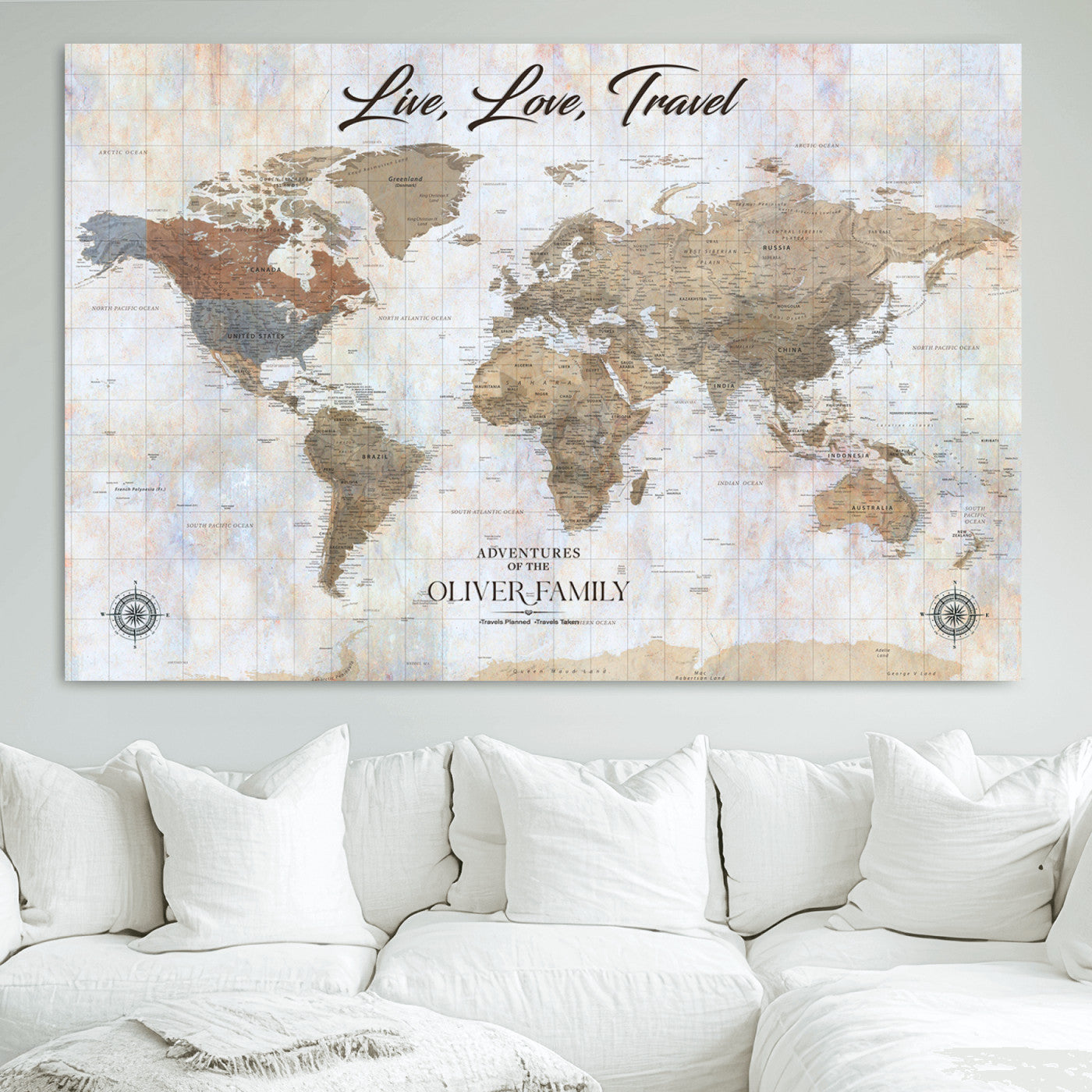 -Personalized Push Pin World Map Canvas – Custom Framed Travel Tracker Wall Art, Large Adventure Map with Pins for Home, Office