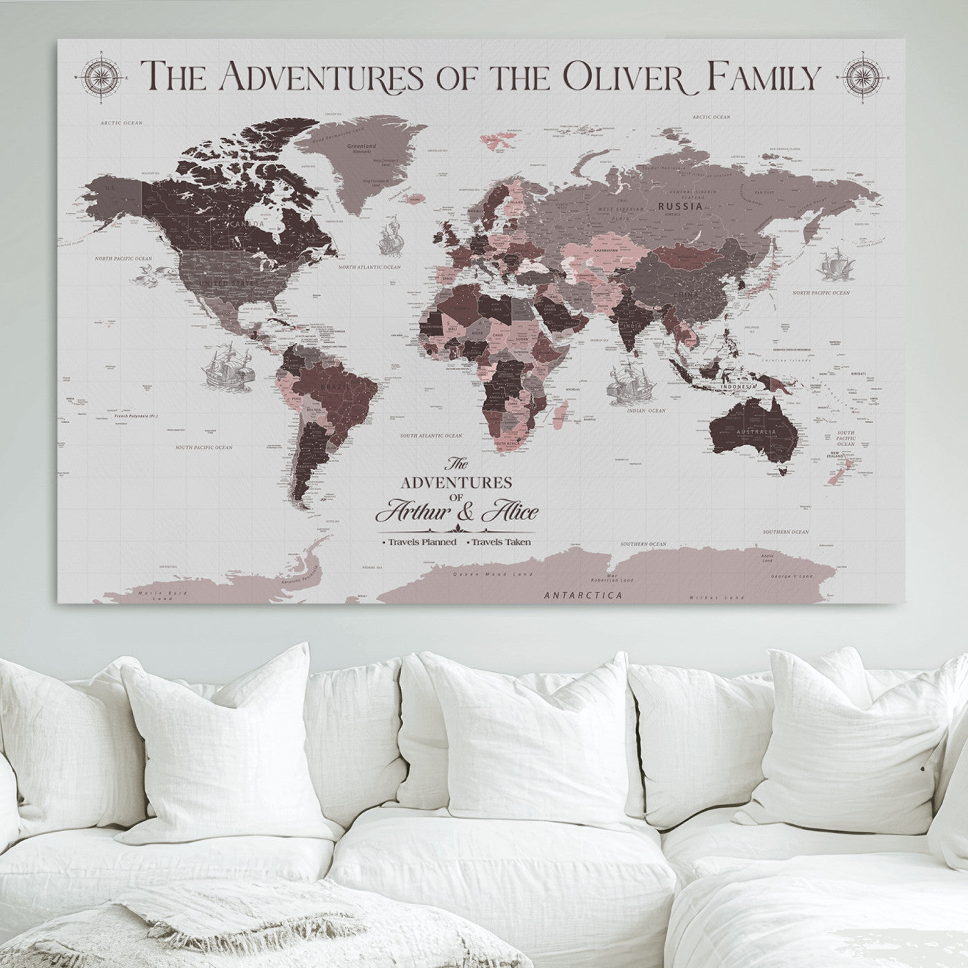 -Personalized Family Travel Map Canvas – Custom Framed Push Pin World Map, Unique Adventure Tracker Wall Art for Home, Office