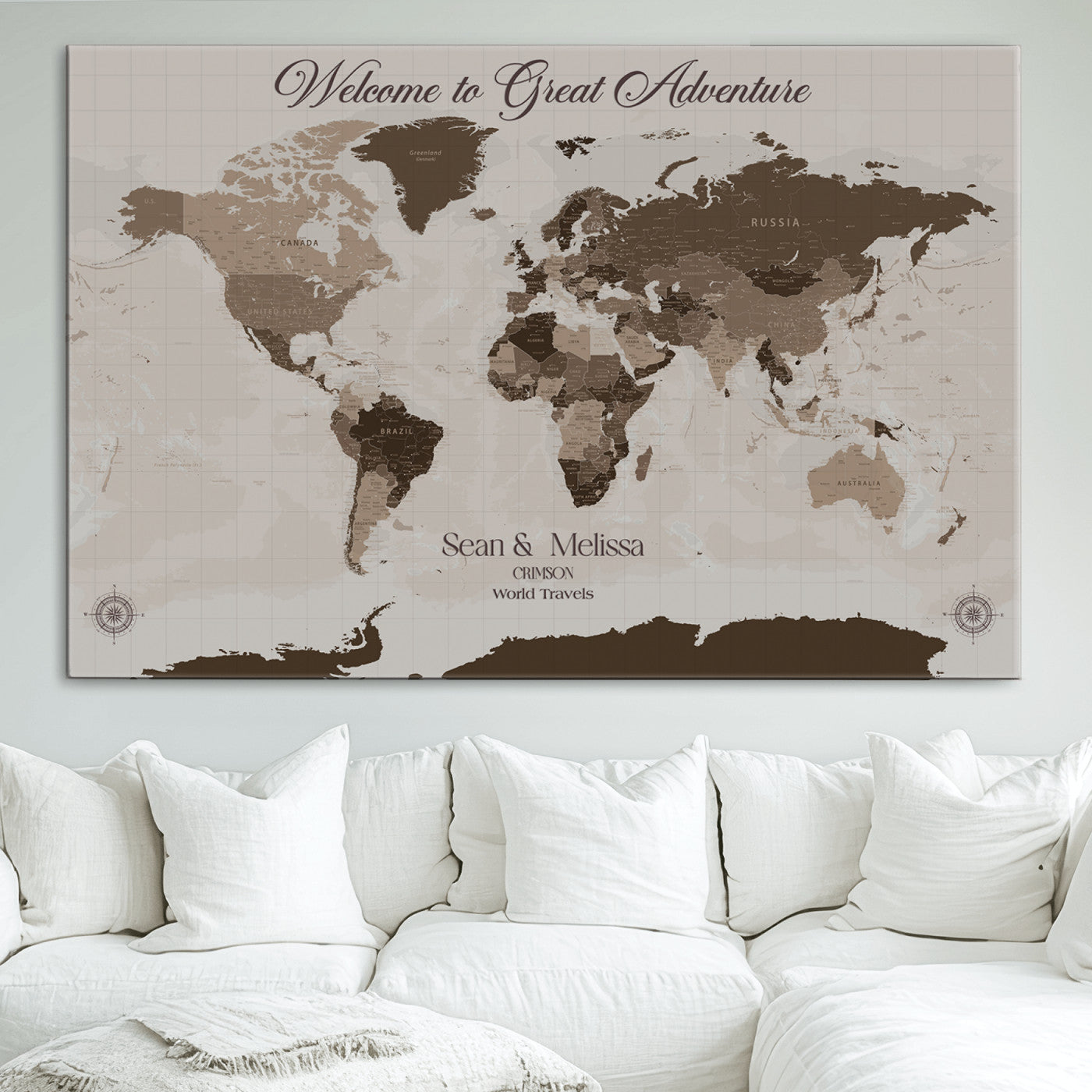 -Personalized World Map Canvas Custom Framed Push Pin Travel Tracker Modern Minimalist Wall Art Gift Couples for Home, Office