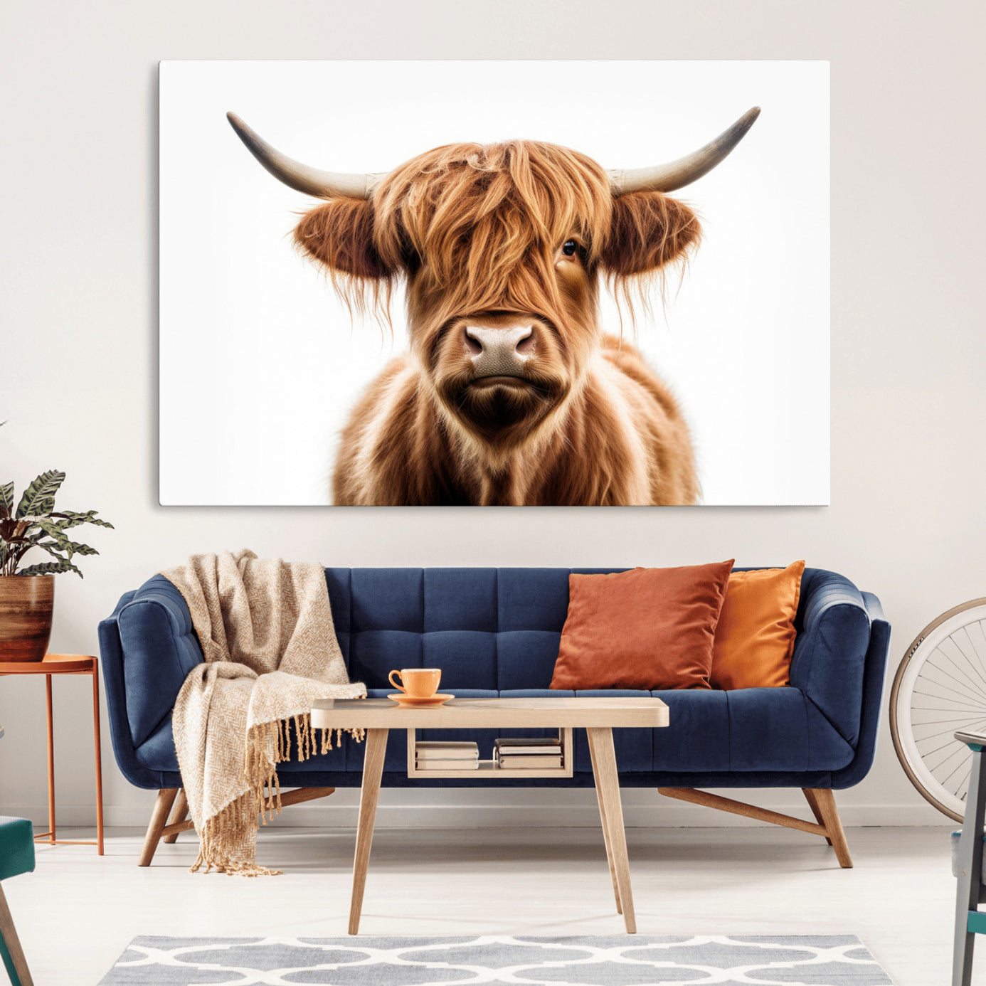 -Scottish Highland Cow Canvas Print, Framed Highland Cow Canvas Home Decor