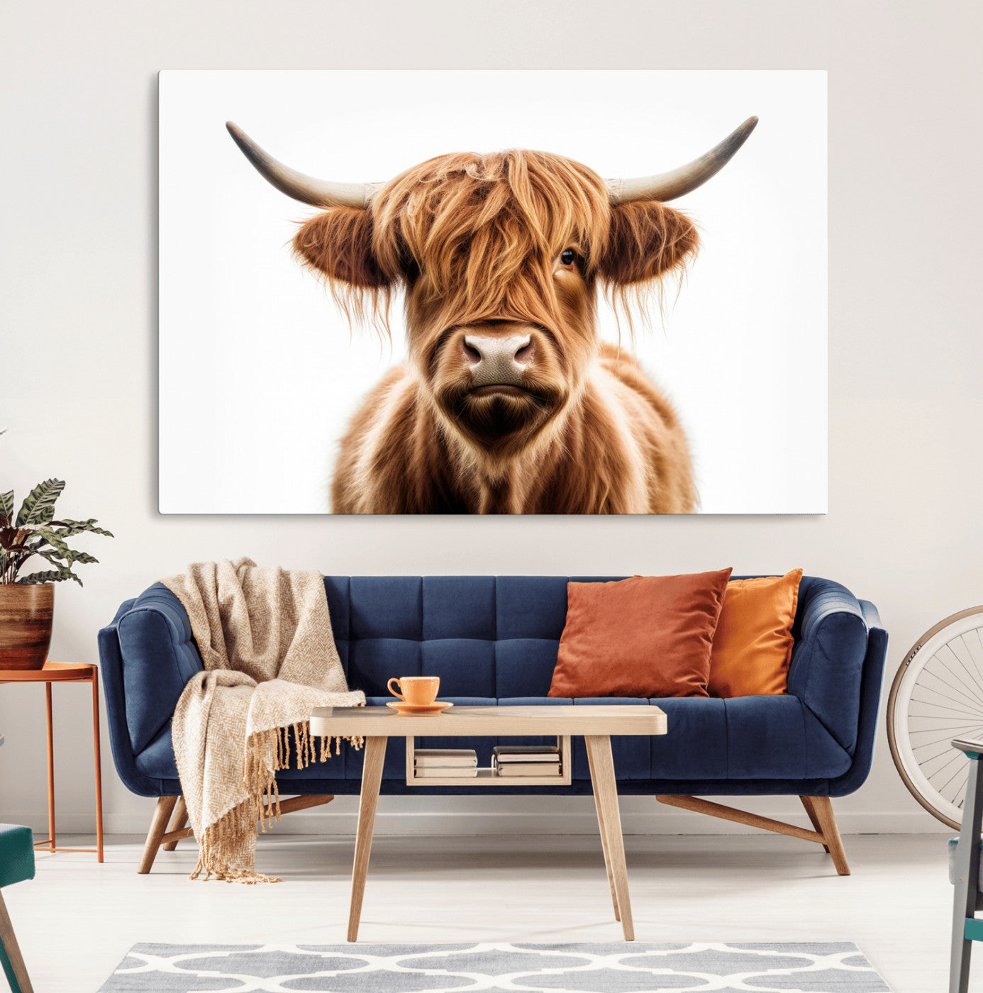 -Scottish Highland Cow Canvas Print, Framed Highland Cow Canvas Home Decor