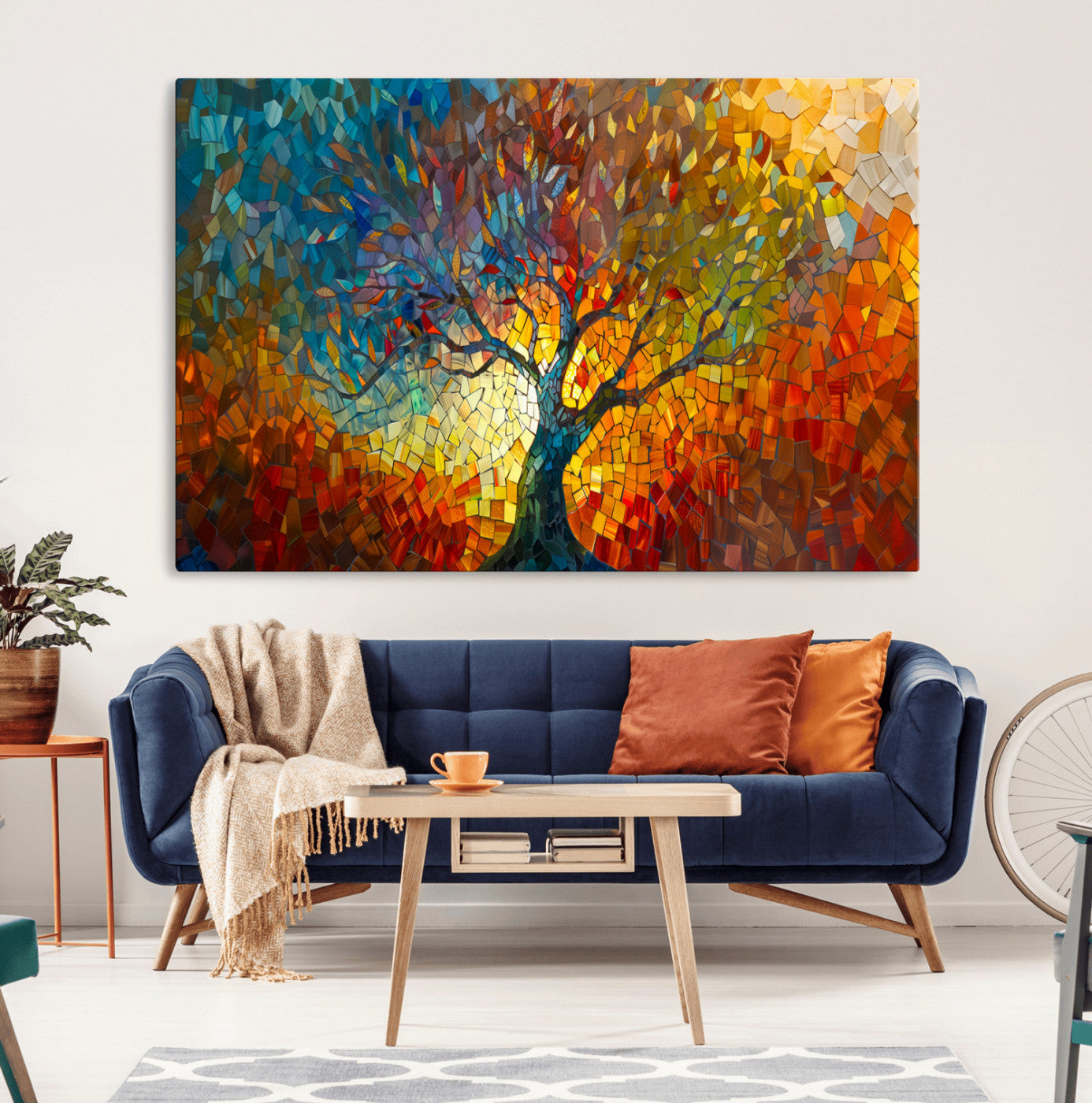 Mozaik2-MGV-CV-36X24-Yggdrasil Tree of Life Mosaic Stained Glass Wall Art, Tree of Life Mosaic Wall Art Canvas Print