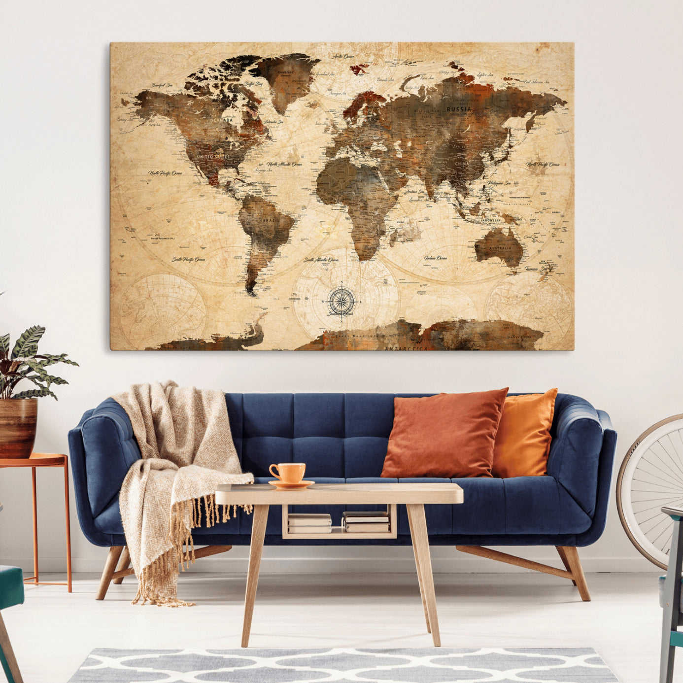 -Push Pin World Map Canvas Print – Travel Tracker Wall Art for Couples, Perfect Anniversary Gift for Home or Office Decor