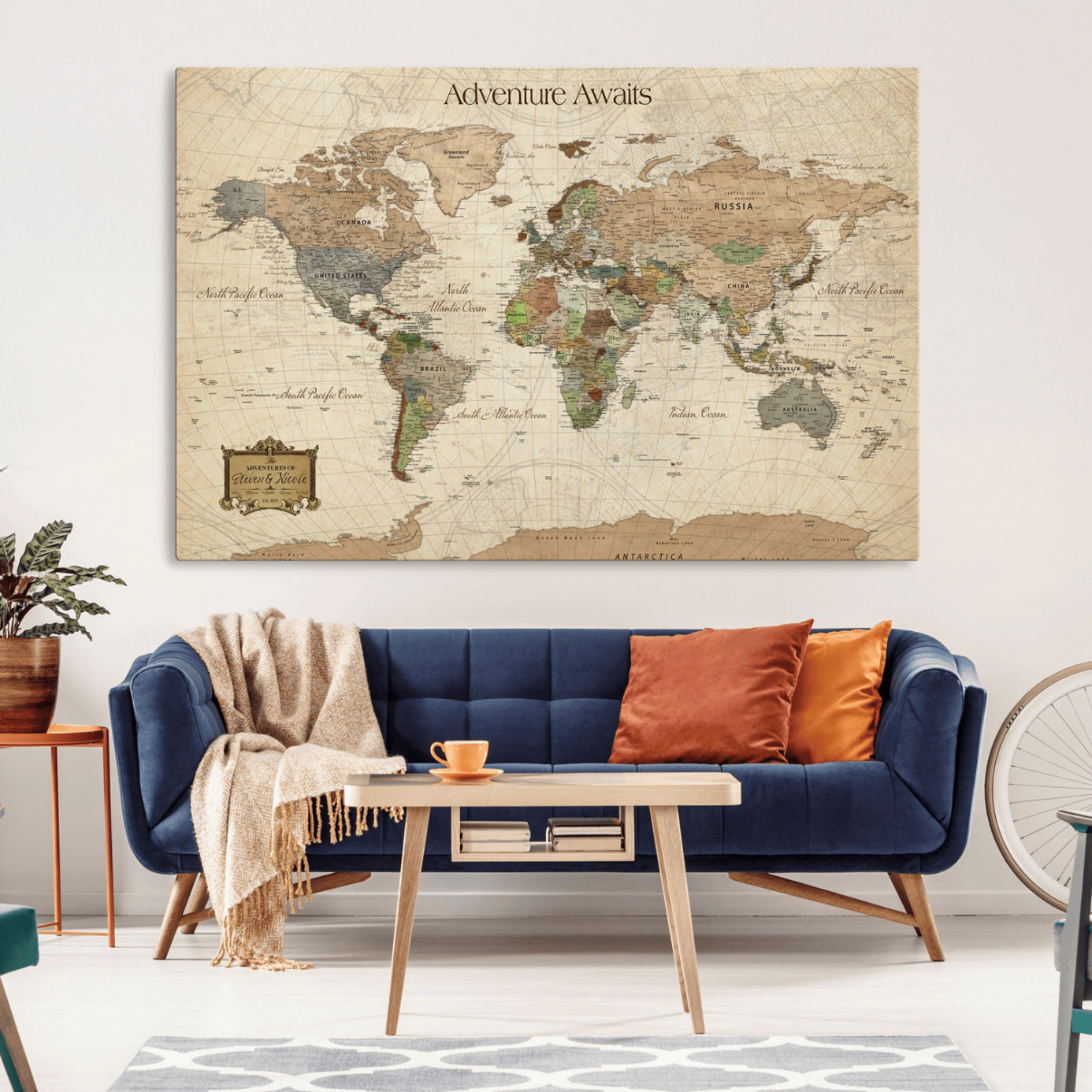 33020399-MGV-CV-36X24-Personalized World Map Canvas Print – Custom Push Pin Travel Tracker Map Anniversary Gift for Couples for Home, Office