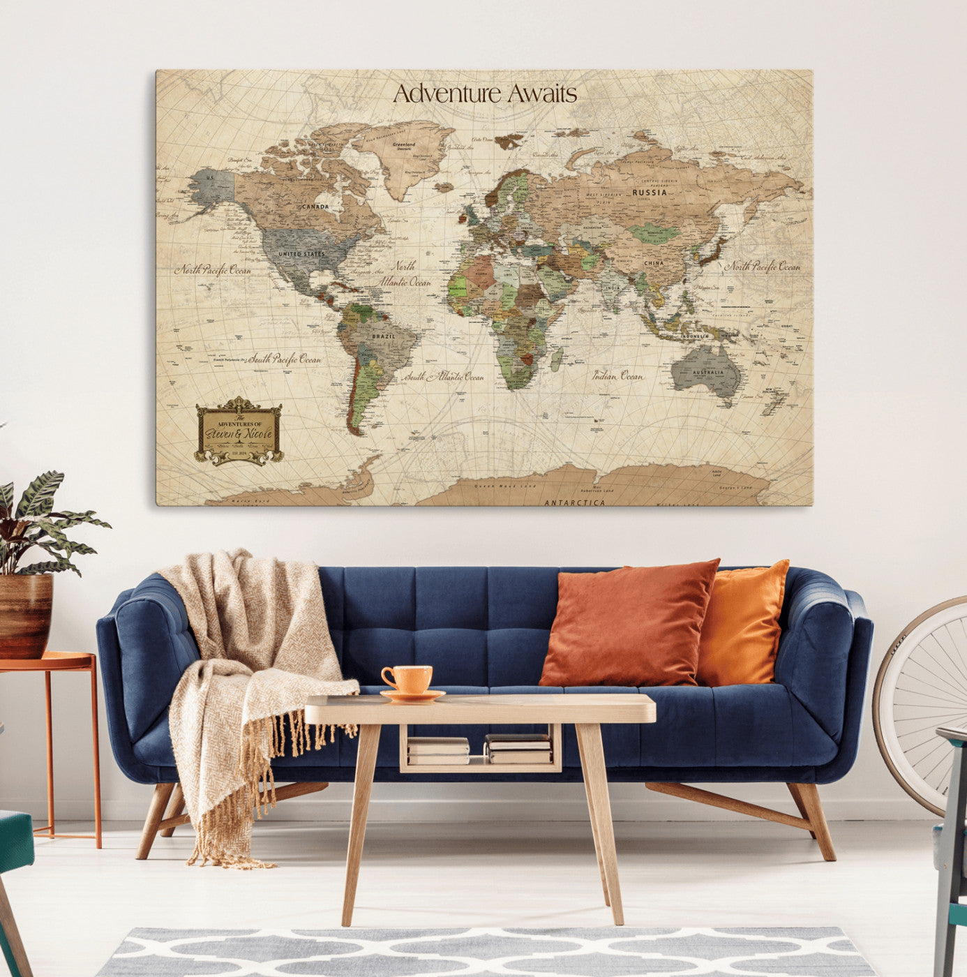 33020399-MGV-CV-36X24-Personalized World Map Canvas Print – Custom Push Pin Travel Tracker Map Anniversary Gift for Couples for Home, Office