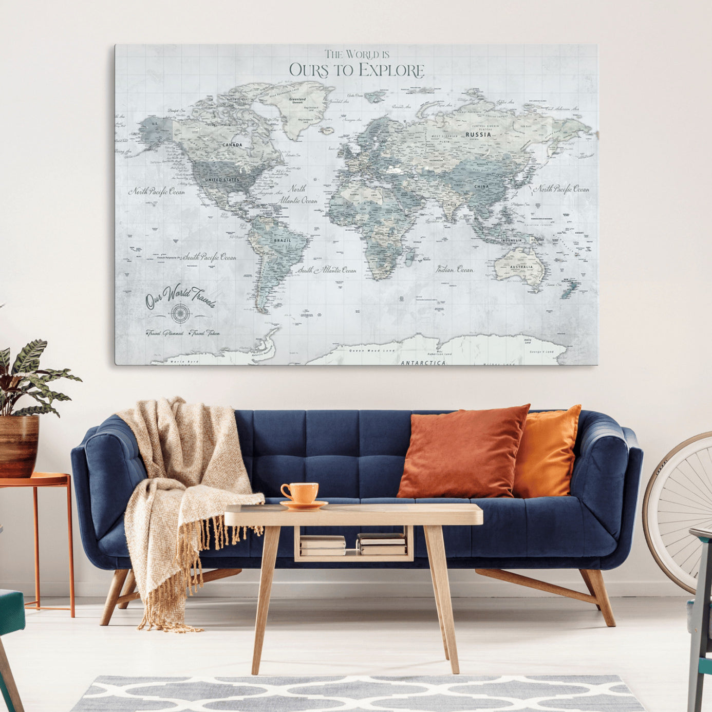 Rehber01-MGV-CV-36X24-Personalized World Map Wall Art – Custom Framed Push Pin Travel Tracker Canvas Print Unique Gift for Home, Office