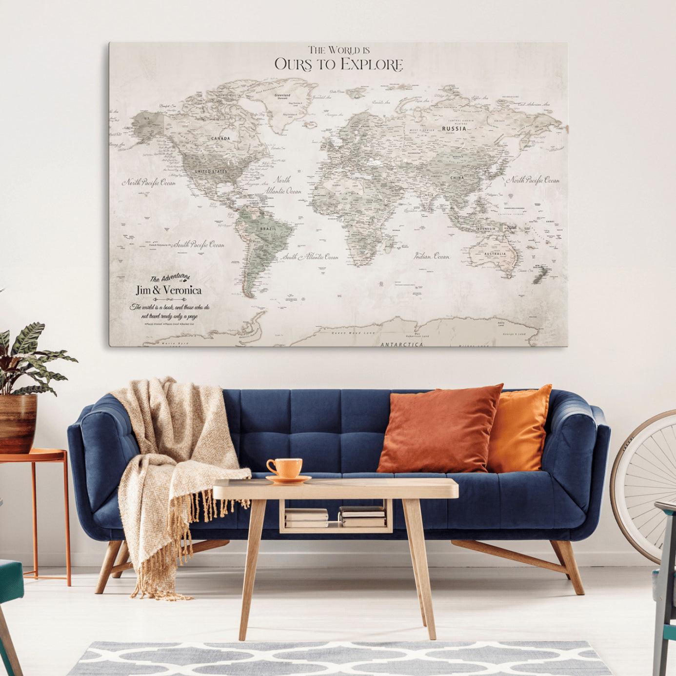 -Personalized Push Pin World Map Wall Art Canvas Print – Custom Framed Travel Tracker Gift for Couples or Family for home, office