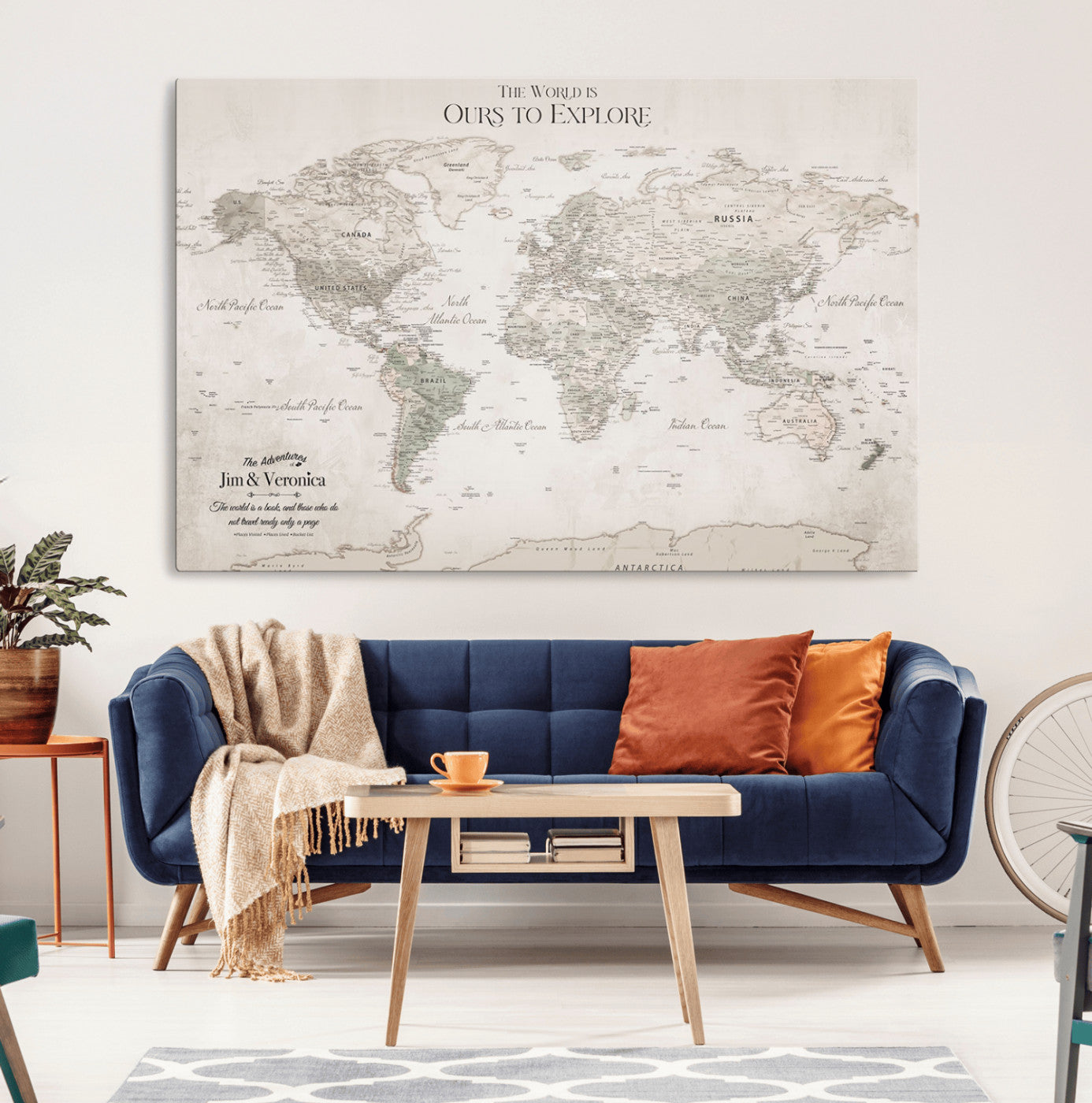 -Personalized Push Pin World Map Wall Art Canvas Print – Custom Framed Travel Tracker Gift for Couples or Family for home, office