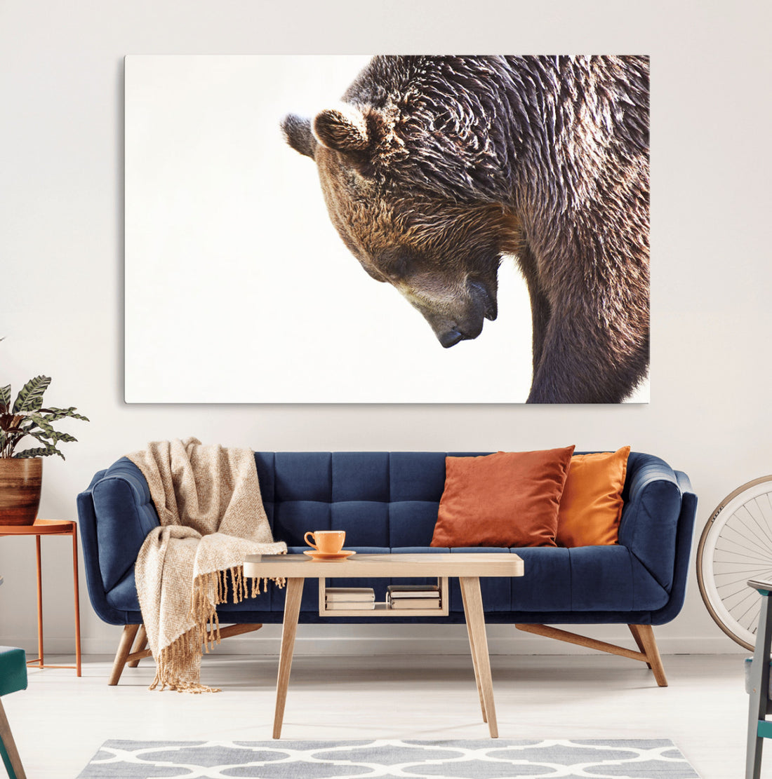Grizzly Bear Canvas Wall Art Print, Framed Brown Bear Profile Wildlife Decor