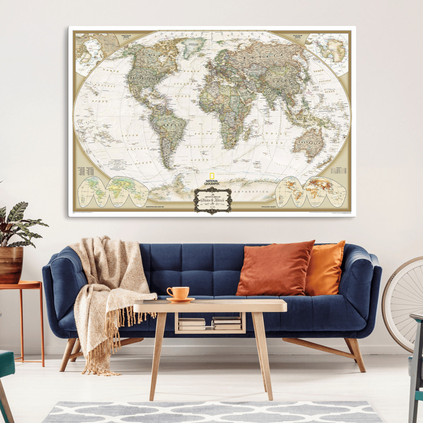Custom Push Pin World Map Wall Art Canvas Print – Personalized National Geopraphic Map for Travel Plan – Framed Customize Animal Map for Stady Room Decor