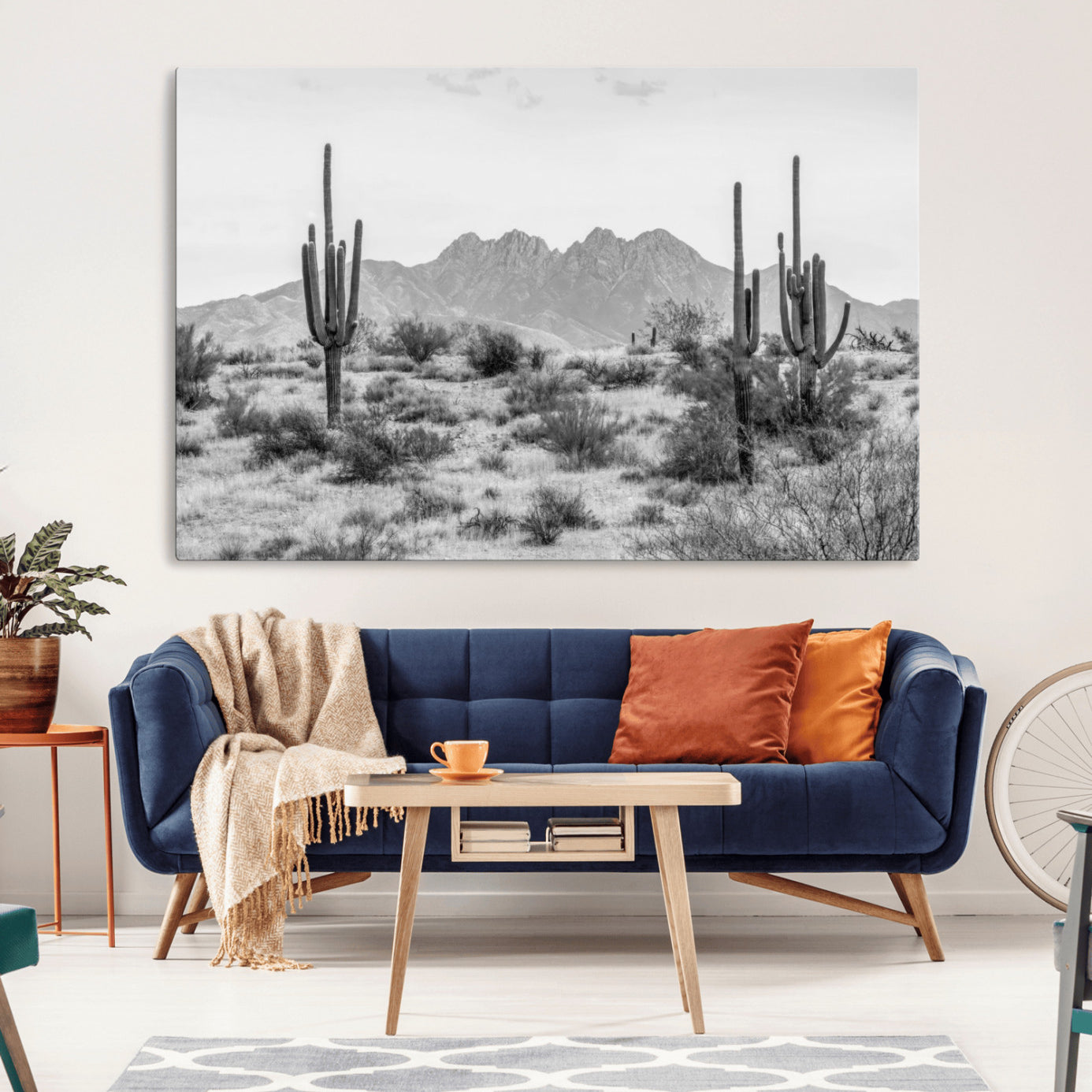 97436PHN-MGV-CV-36X24-Black White Arizona Desert Canvas Wall Art Cactus Farmhouse Wall Art
