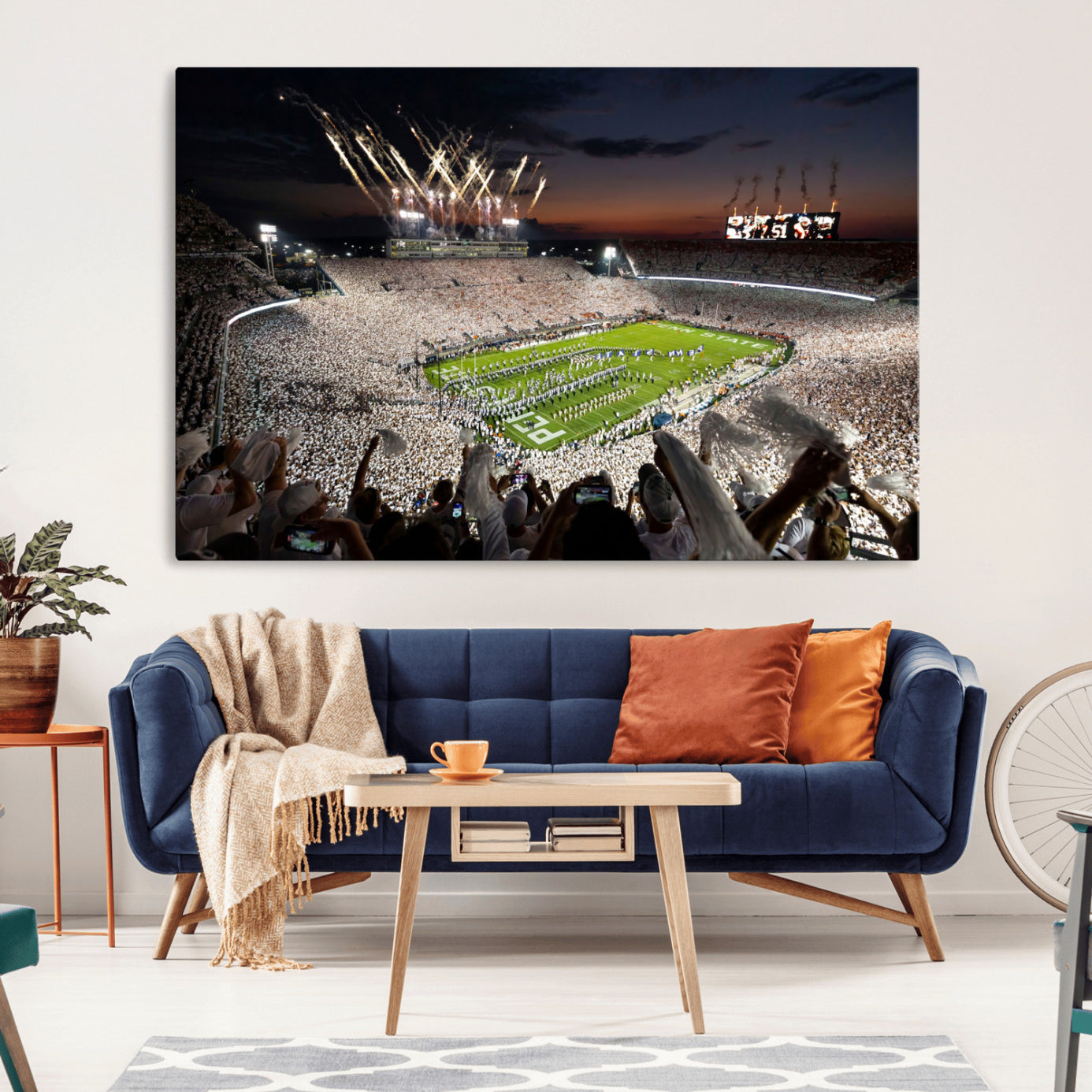 Penn State Stadium Wall Art Print, White Out Football Game Canvas Wall Art, Framed Sports Stadium, Large College Football Canvas Print for Game Room - Man Cave + 555