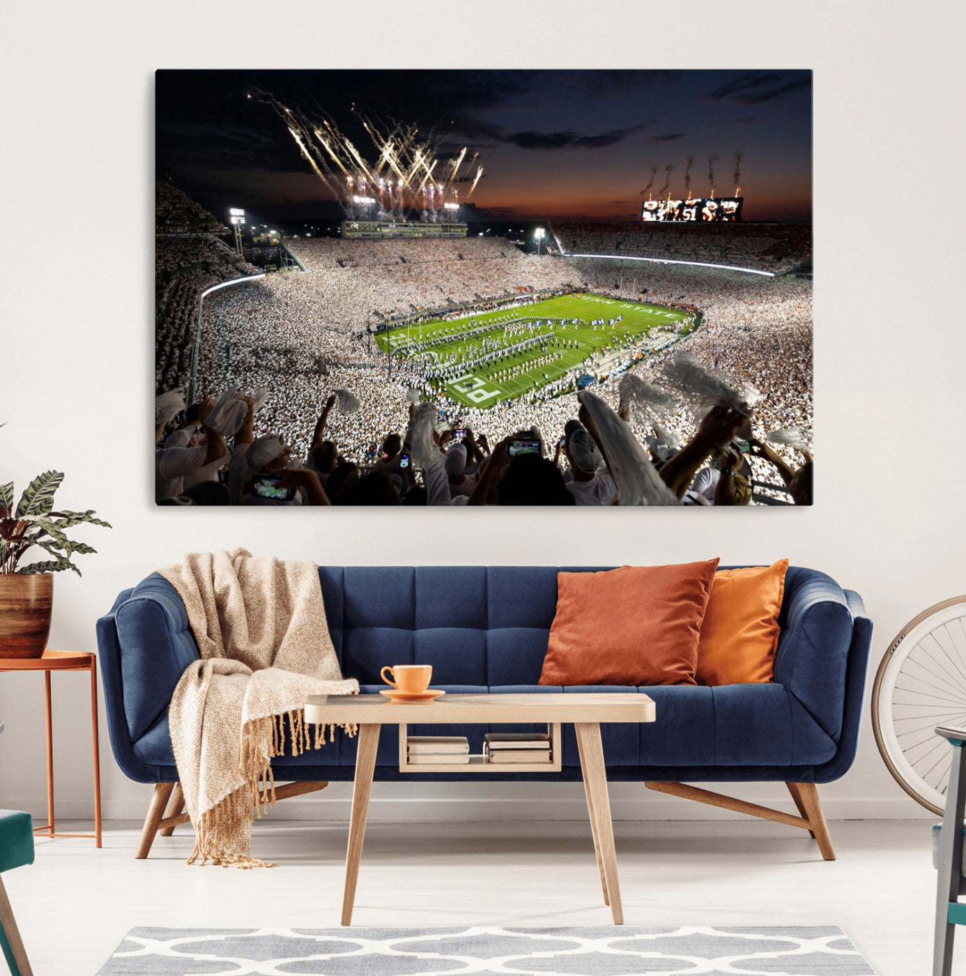 26666-MGV-CV-36X24-Penn State Stadium Wall Art Canvas Print – White Out Football Game Framed Sports Stadium Artwork for Home, Office