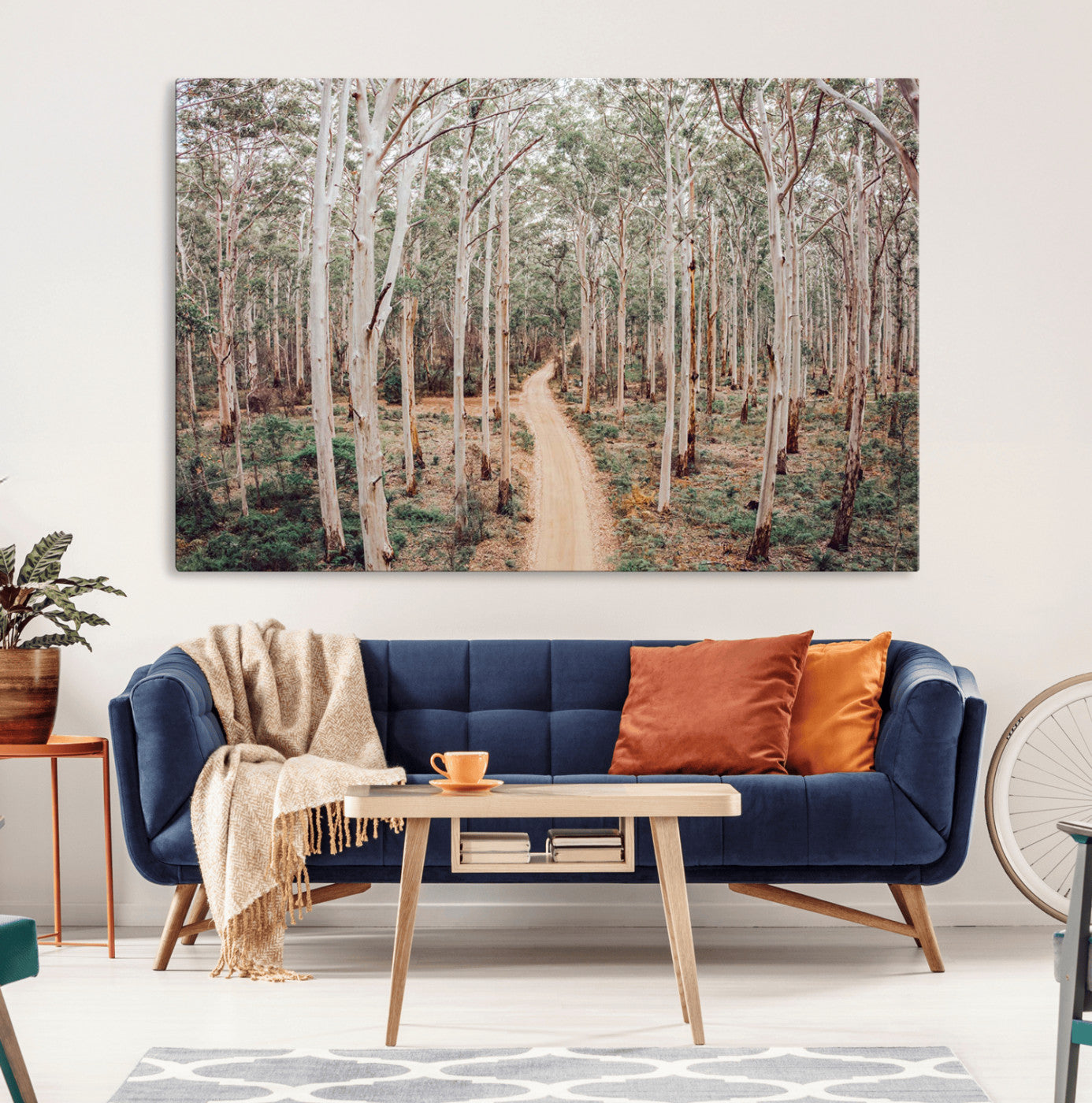 24760563-MGV-CV-36X24-Forest Dirt Road Wall Art Canvas Print, Scenic Woodland Pathway with Tall Trees and Natural Beauty Decor for Home, Office