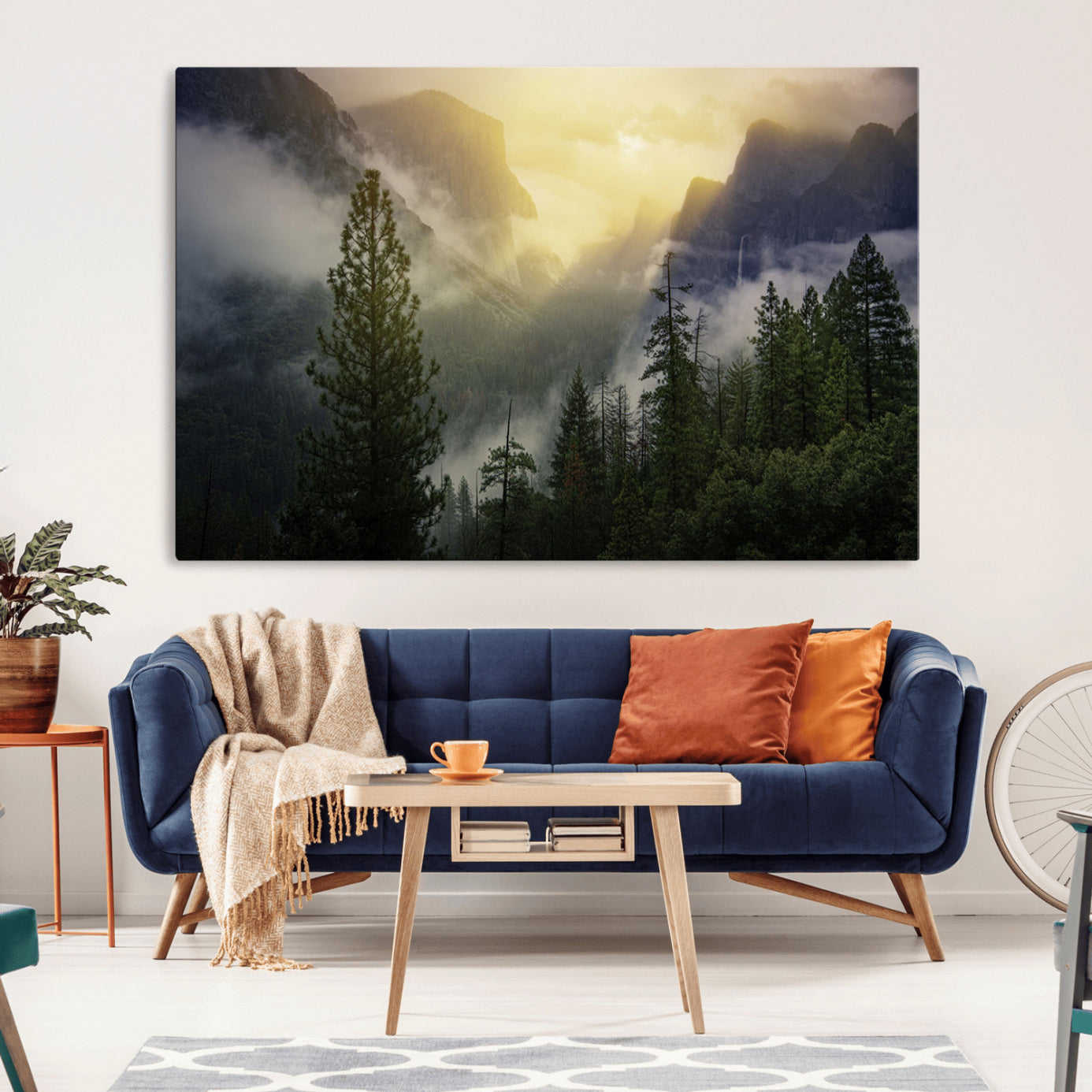 38316884-MGV-CV-36X24-Misty Forest Sunrise Mountain Valley Pine Trees Foggy Landscape Nature Scenic Outdoors Calm Tranquil