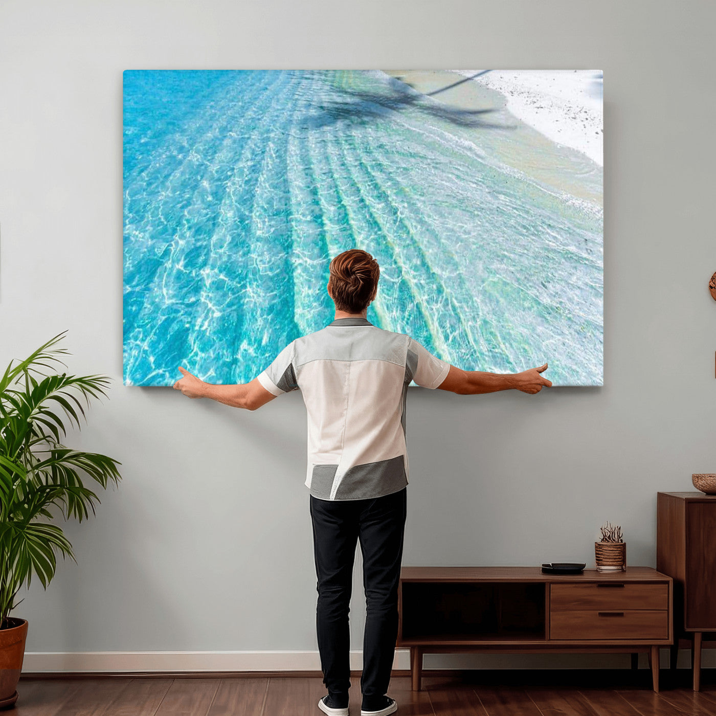46233906-MGV-CV-36X24 - Serene Clear Blue Ocean Water Canvas Wall Art – Soft White Sand Shore Coastal Print for Home Decor, Relaxation, and Tranquil Vibes