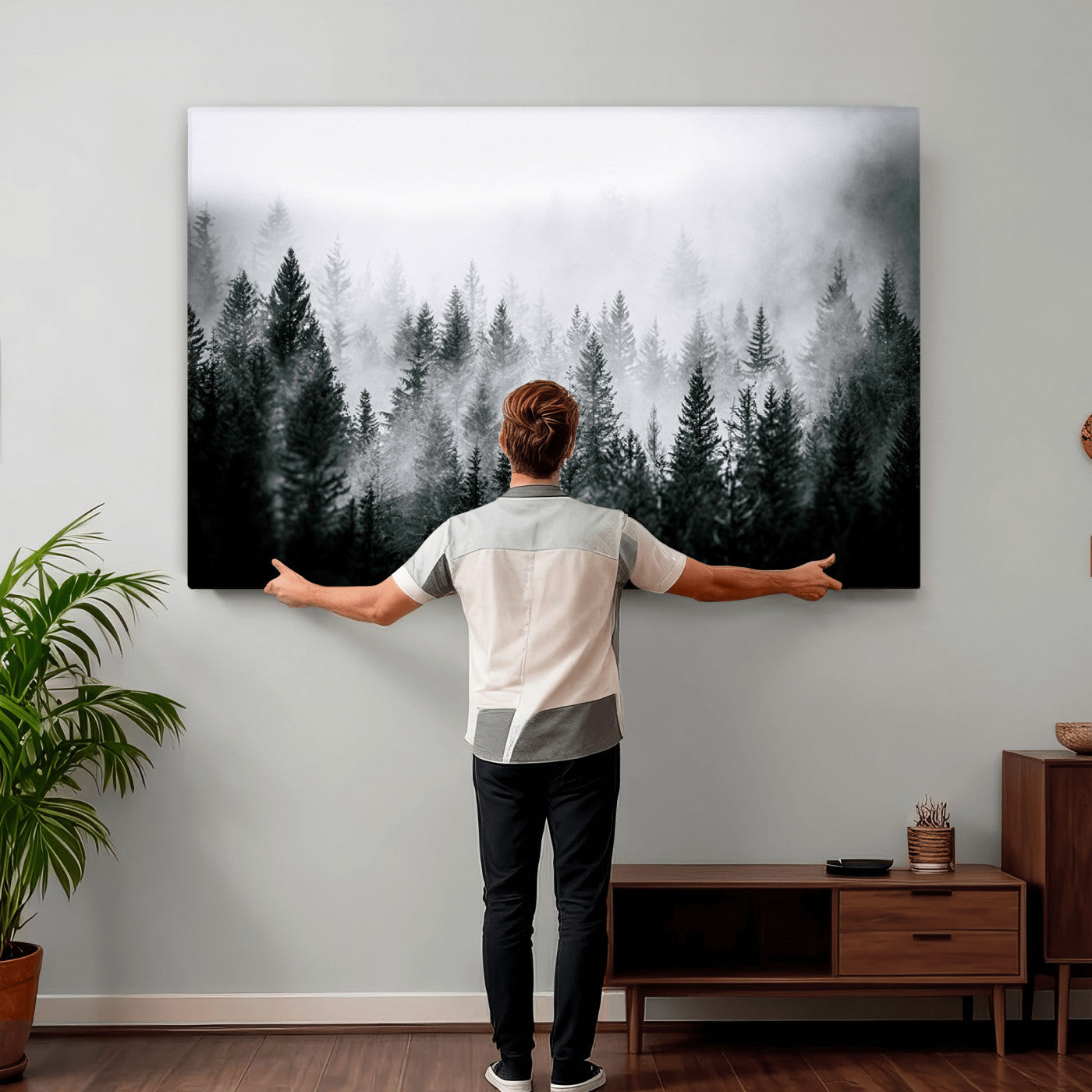 87750525-MGV-CV-36X24 - Foggy Forest Wall Art Canvas Print – Mountain Woodland Landscape Photography for Minimal Nature Home Decor