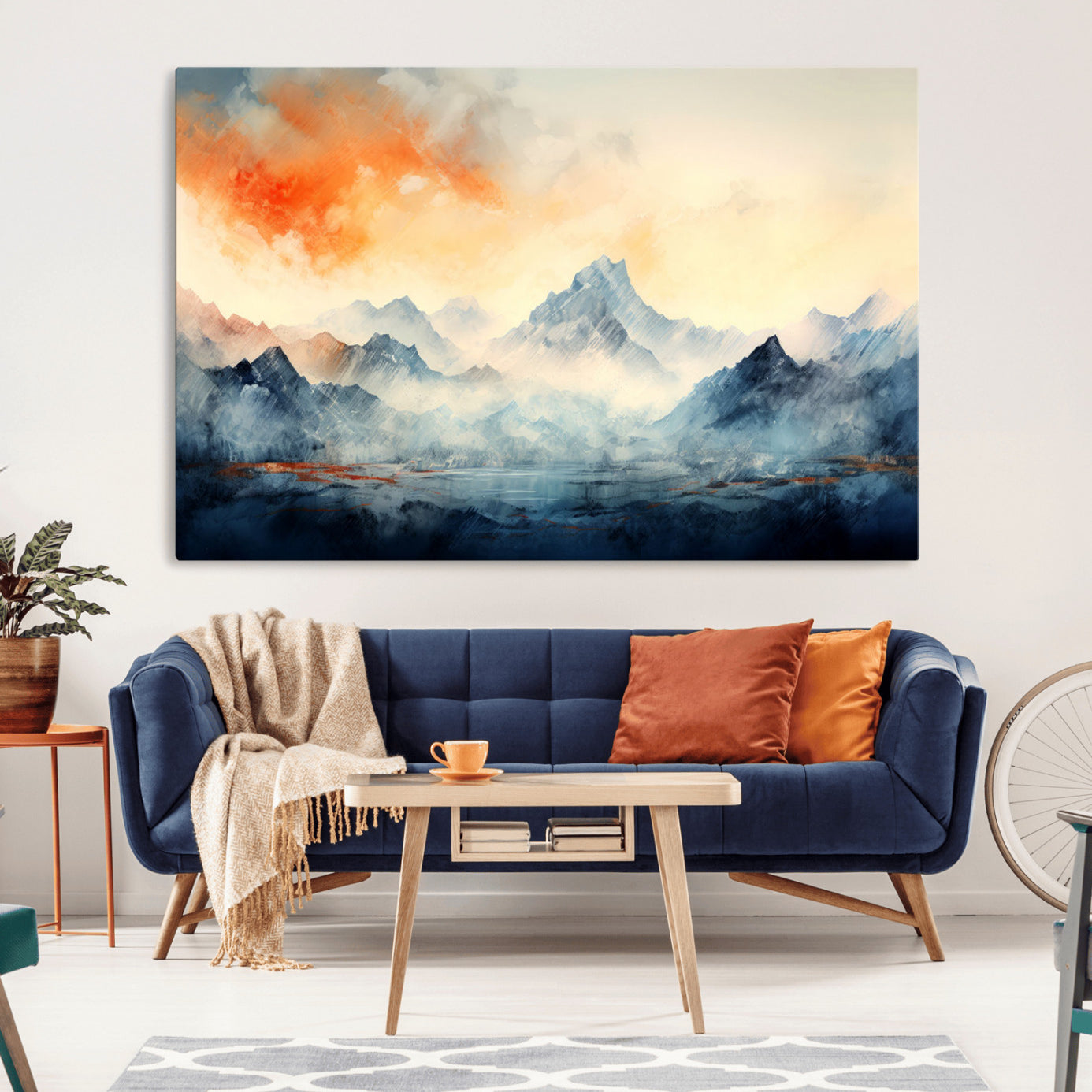 WRM1005-MGV-CV-36X24-Warm Clouds Abstract Mountain Wall Art Canvas Print