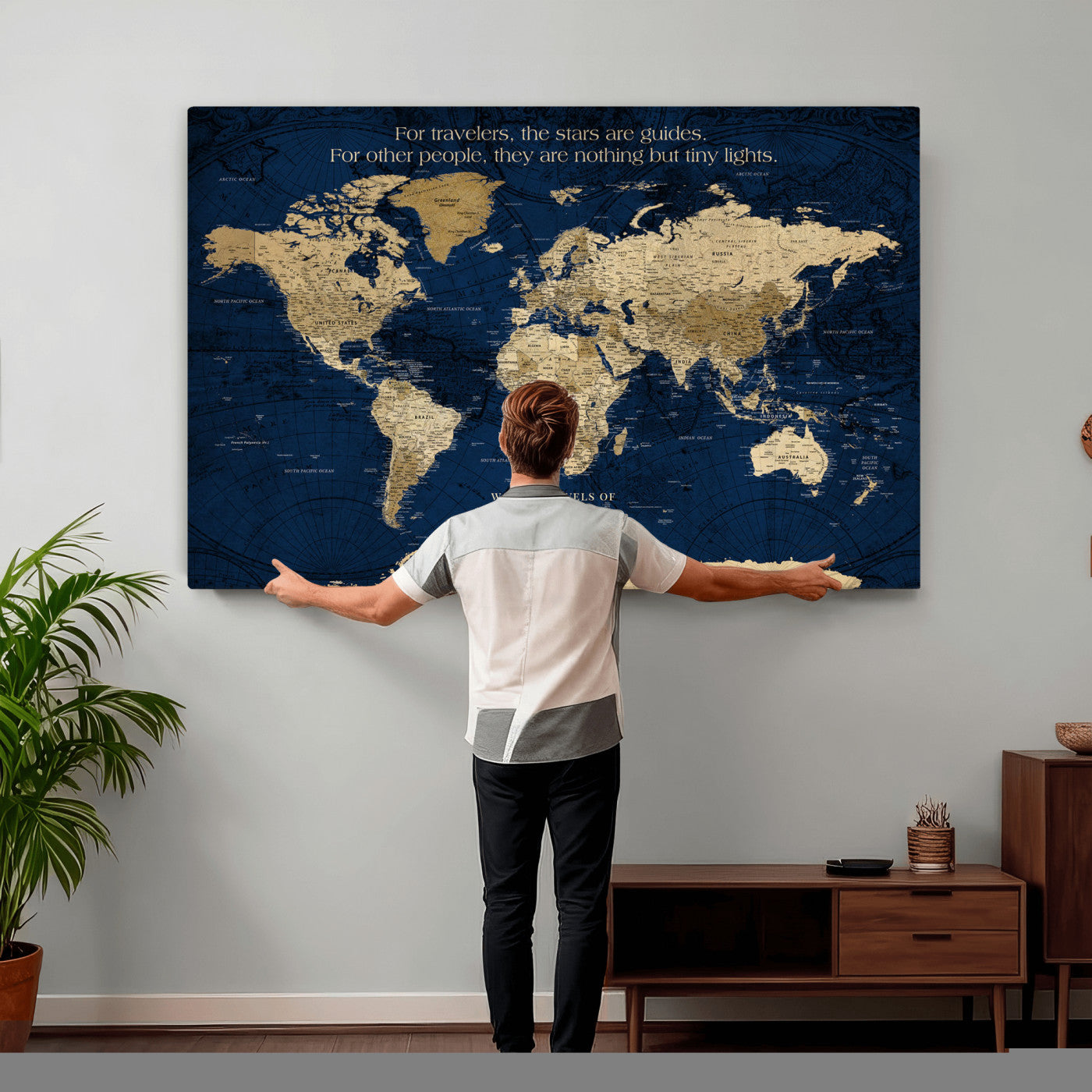 12665245-MGV-CV-36X24 - Personalized Push Pin World Map Wall Art Canvas Print with Pins – Customize Travel Tracker Map for Home and Office Décor
