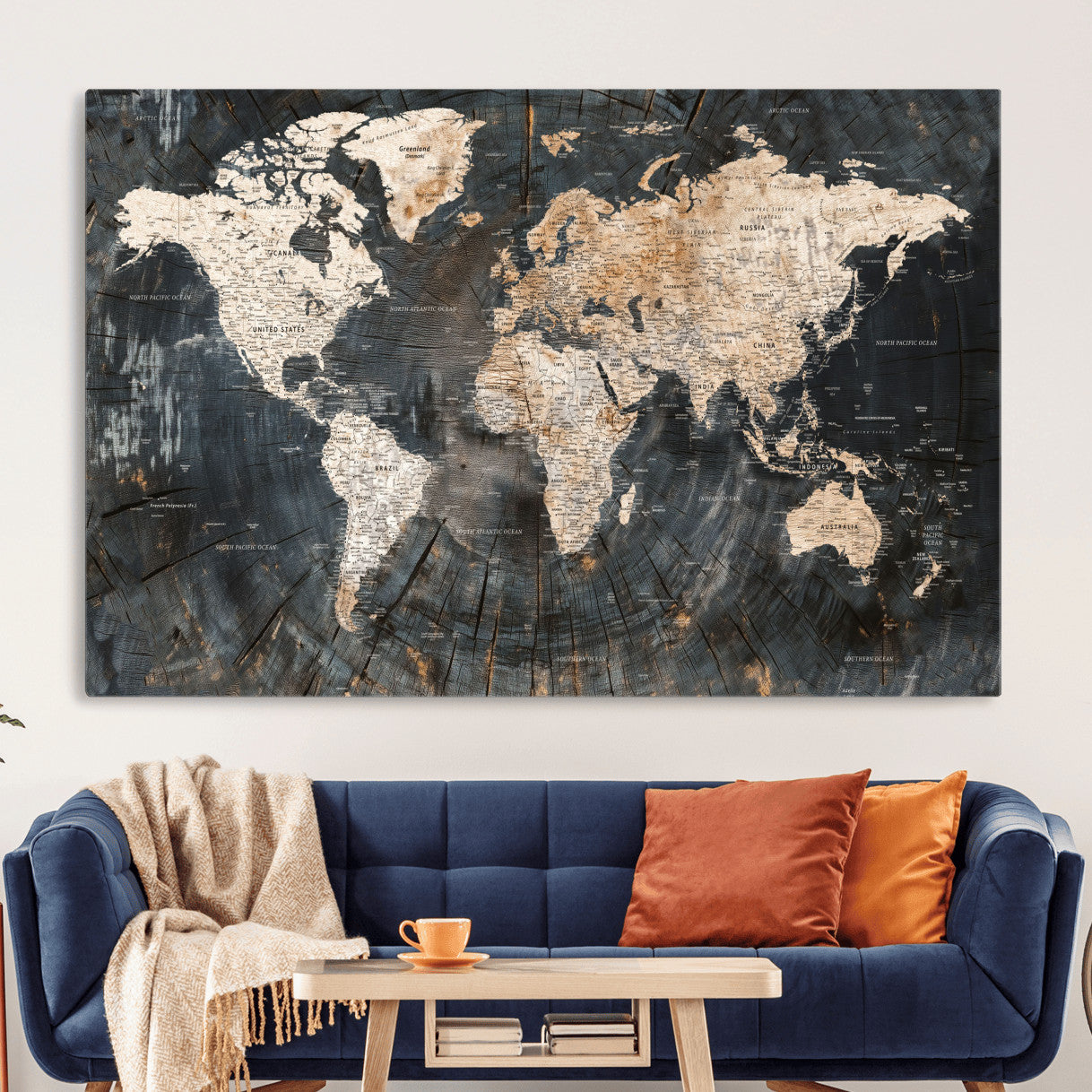 57626704-MGV-CV-36X24 - World Map Wall Art Canvas Print, Modern Decorative Framed Map Artwork Prints for Living Room, Office, Bedroom Wall Decor