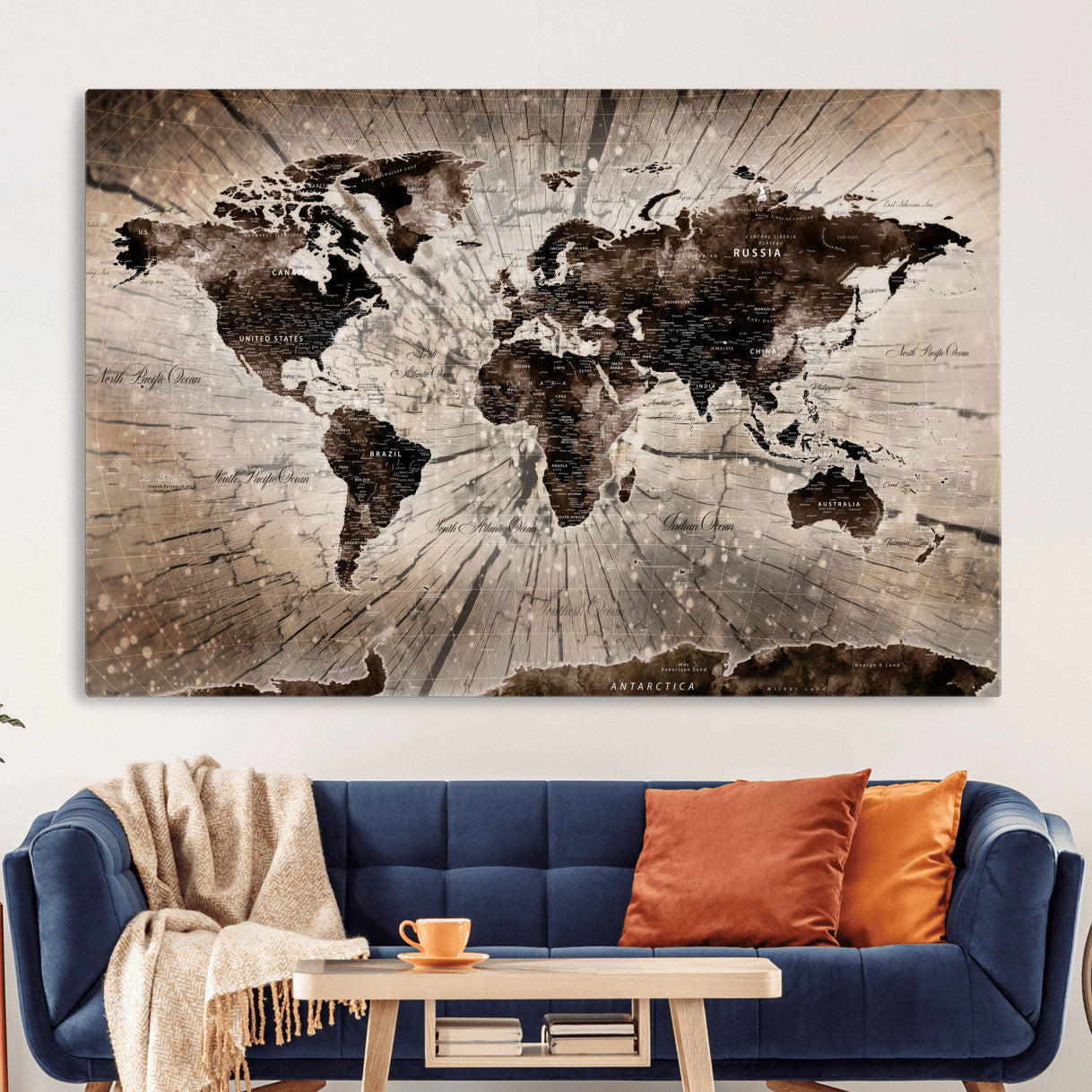 35326624-MGV-CV-36X24 - World Map Wall Art Canvas Print, Modern Decorative Framed Map Artwork Prints for Living Room, Office, Bedroom Wall Decor