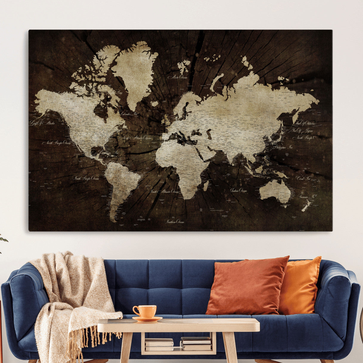 24010397-MGV-CV-36X24 - World Map Wall Art Canvas Print, Modern Decorative Framed Map Artwork Prints for Living Room, Office, Bedroom Wall Decor