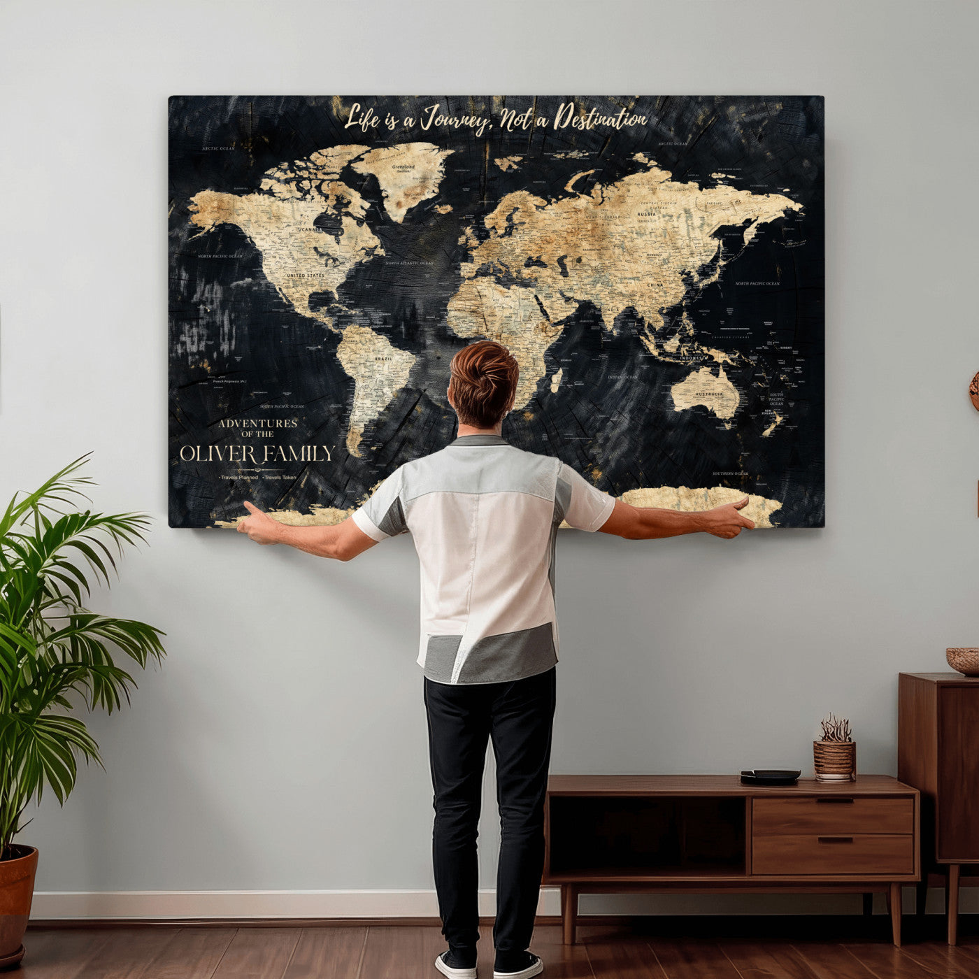 20317961-MGV-CV-36X24 - Customized Push Pin World Map Wall Art Canvas Print with Pins, Framed Personalize Travel Tracker Map, World Map for Living Room and Office Decor