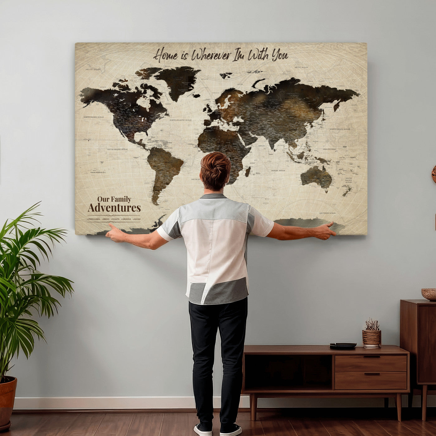 44658041-MGV-CV-36X24 - Customized Push Pin World Map Wall Art Canvas Print with Pins, Framed Personalize Travel Tracker Map, World Map for Living Room and Office Decor