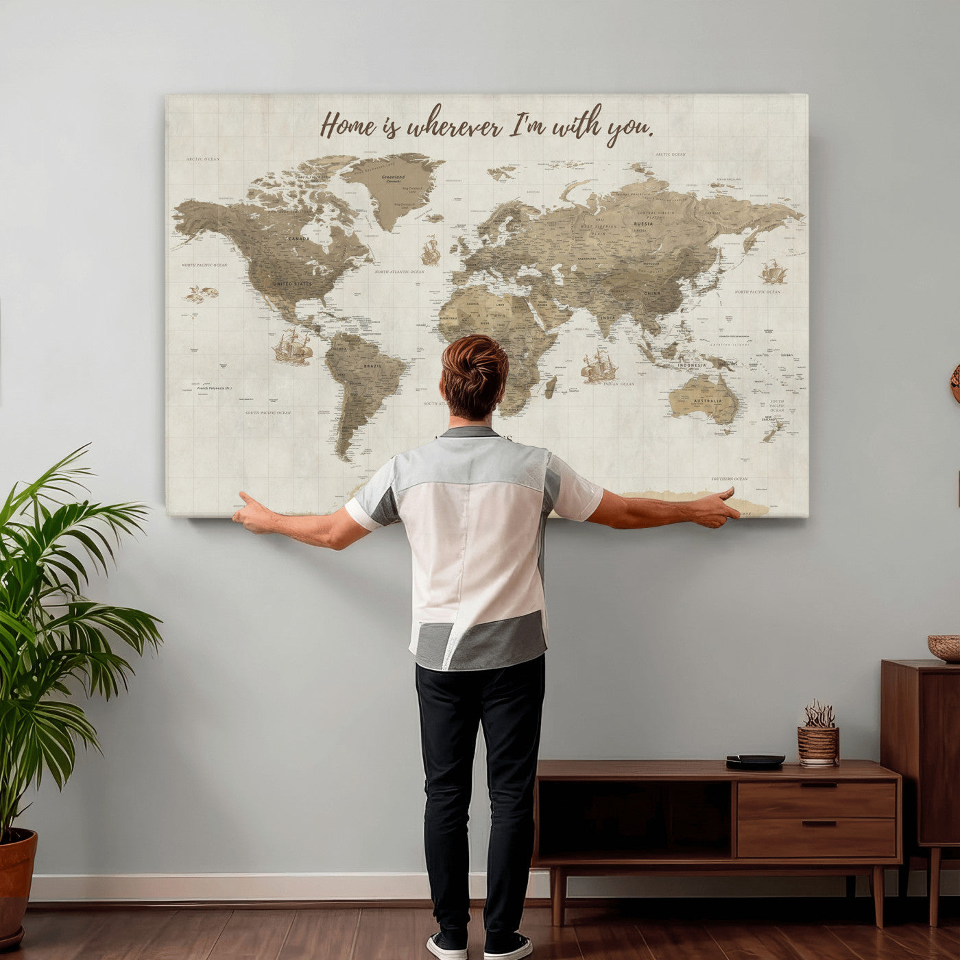 61351027-MGV-CV-36X24 - Custom Push Pin World Map Wall Art Canvas Print – Personalized Travel Tracker with Pins Framed Large for Home and Office Decor