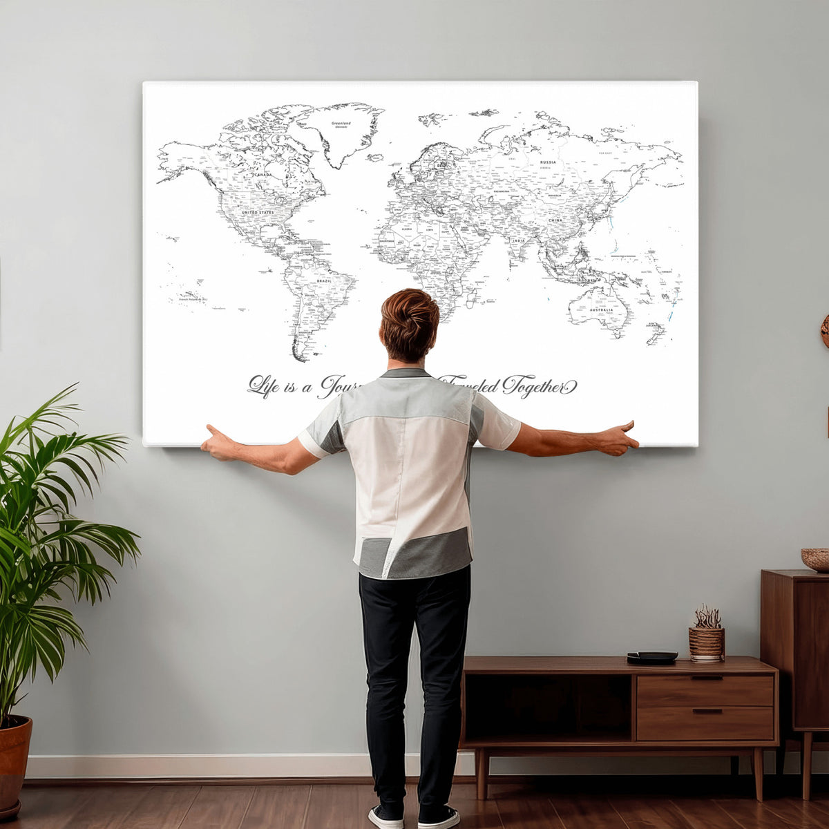 57820424-MGV-CV-36X24 - Custom Push Pin World Map Wall Art Canvas Print – Personalized Travel Tracker with Pins Framed Large for Home and Office Decor