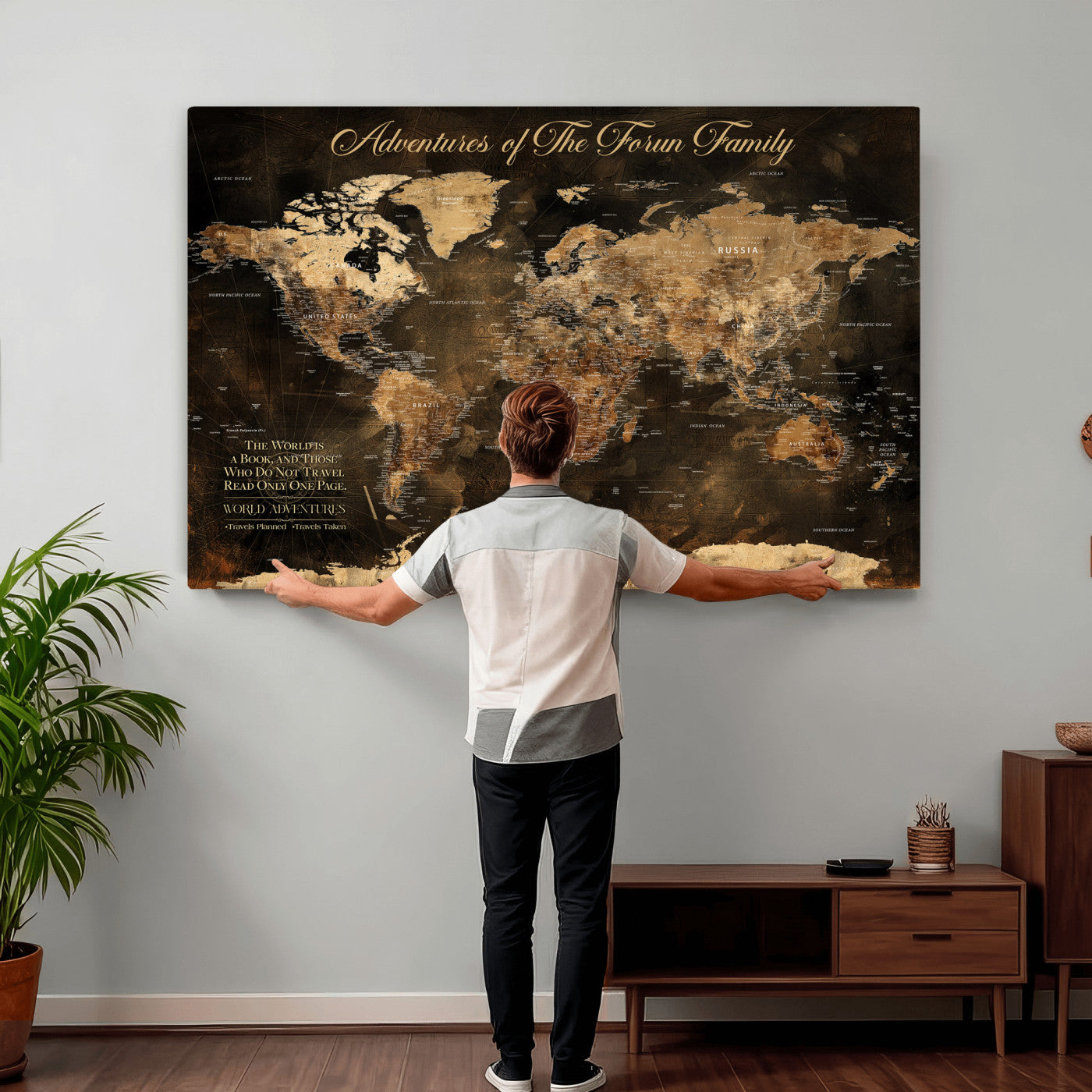 20594960-MGV-CV-36X24 - Custom Push Pin World Map Wall Art Canvas Print – Personalized Travel Tracker with Pins Framed Large for Home and Office Decor