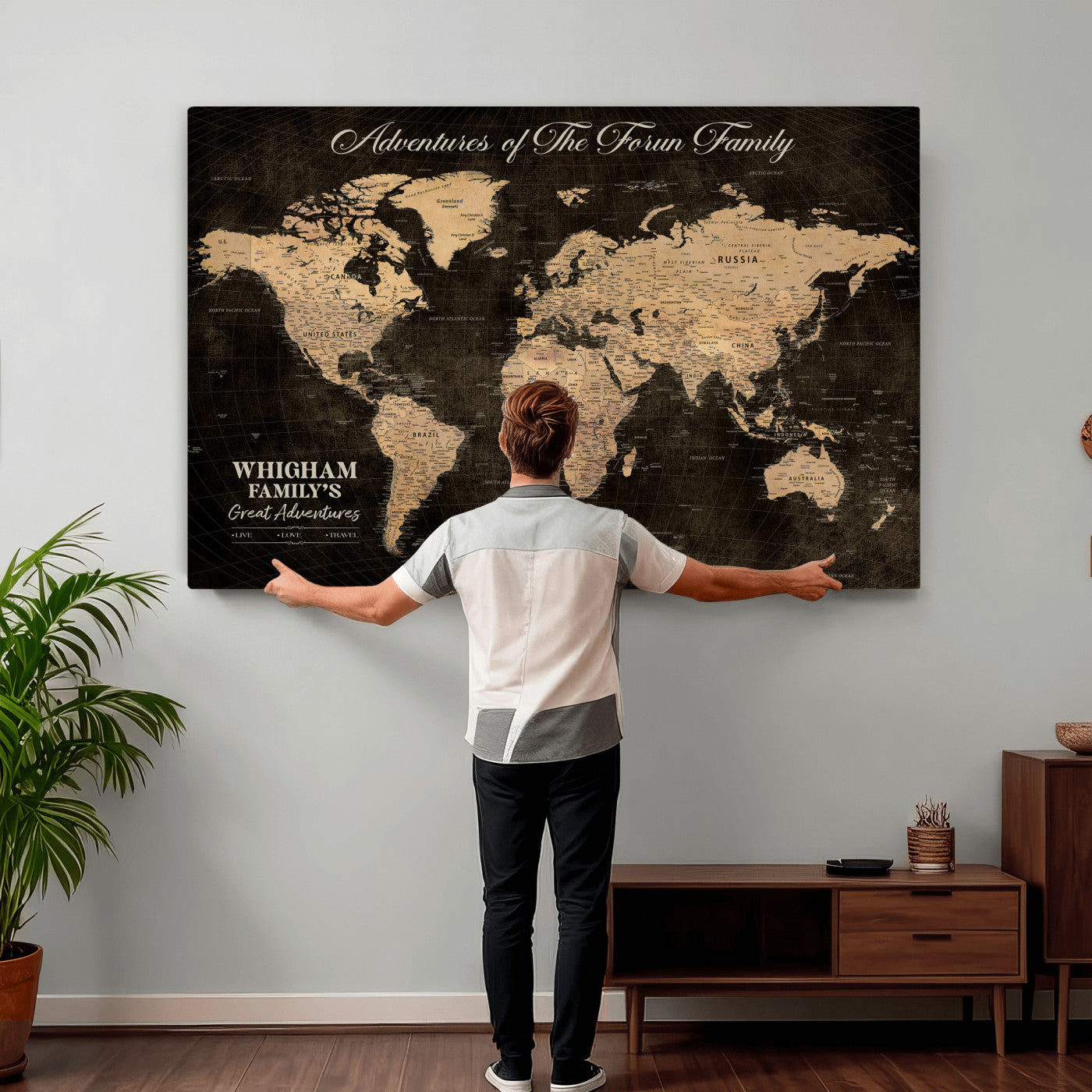 68639184-MGV-CV-36X24 - Custom Push Pin World Map Wall Art Canvas Print – Personalized Travel Tracker with Pins Framed Large for Home and Office Decor