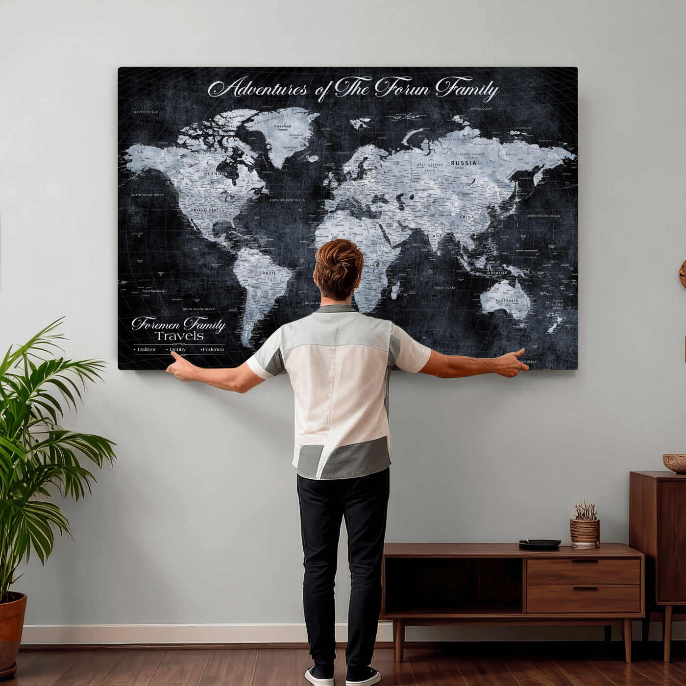 26826520-MGV-CV-36X24 - Custom Push Pin World Map Wall Art Canvas Print – Personalized Travel Tracker with Pins Framed Large for Home and Office Decor