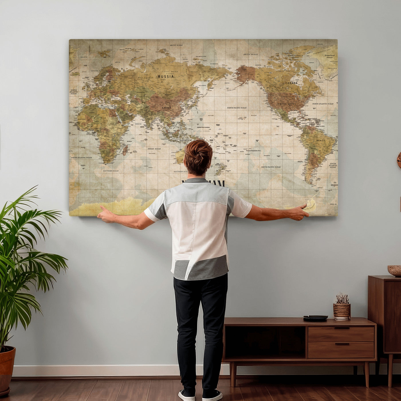 98110883-MGV-CV-36X24 - Custom Push Pin World Map Wall Art Canvas Print – Personalized Travel Tracker with Pins Framed Large for Home and Office Decor