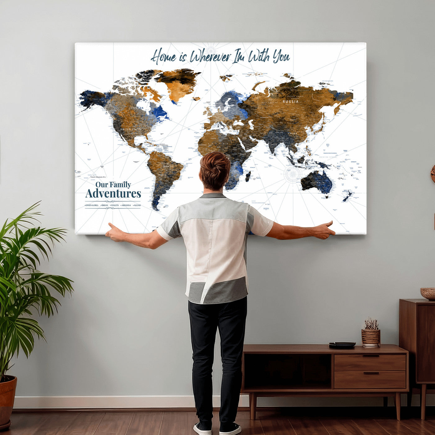 75259864-MGV-CV-36X24 - Custom Push Pin World Map Wall Art Canvas Print – Personalized Travel Tracker with Pins Framed Large for Home and Office Decor
