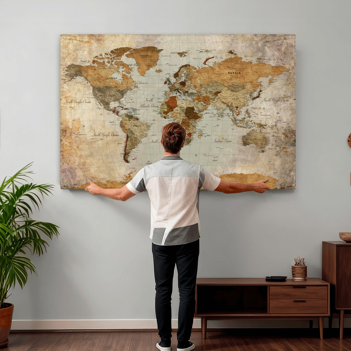 74176056-MGV-CV-36X24 - World Map Wall Art Canvas Print, Modern Decorative Framed Map Artwork Prints for Living Room, Office, Bedroom Wall Decor