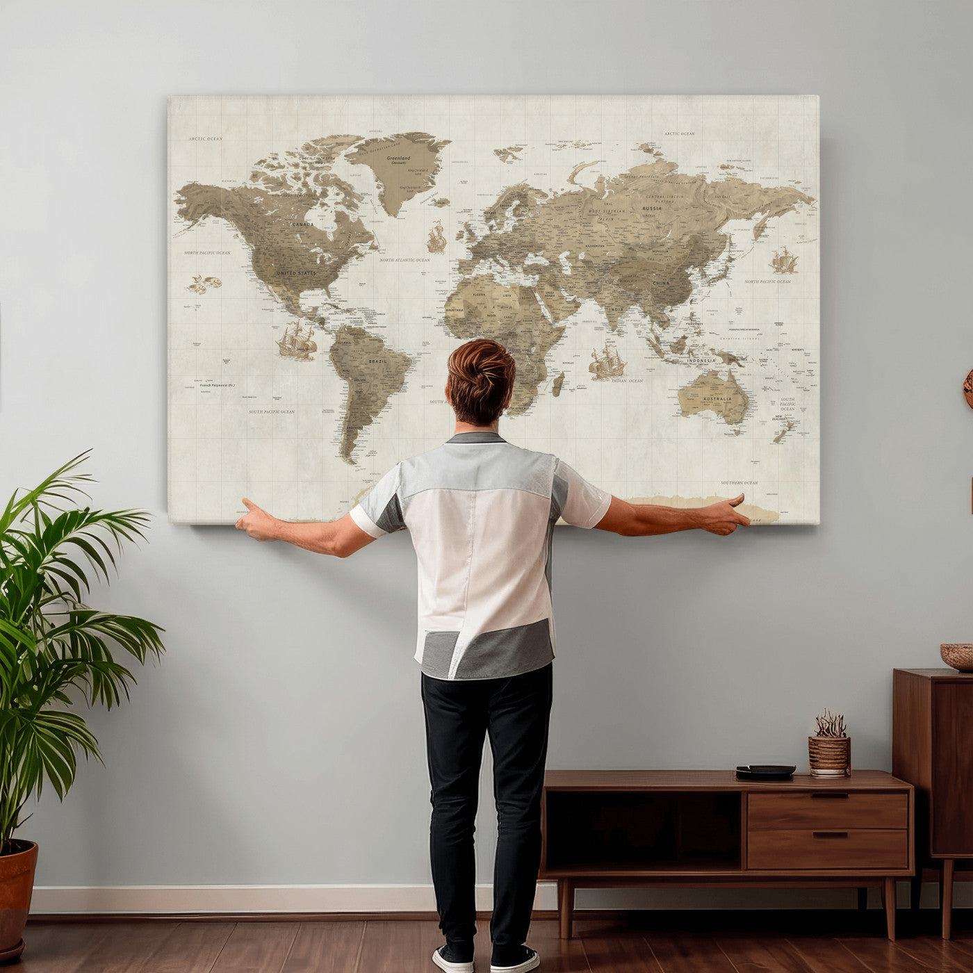 28283260-MGV-CV-36X24 - World Map Wall Art Canvas Print, Modern Decorative Framed Map Artwork Prints for Living Room, Office, Bedroom Wall Decor