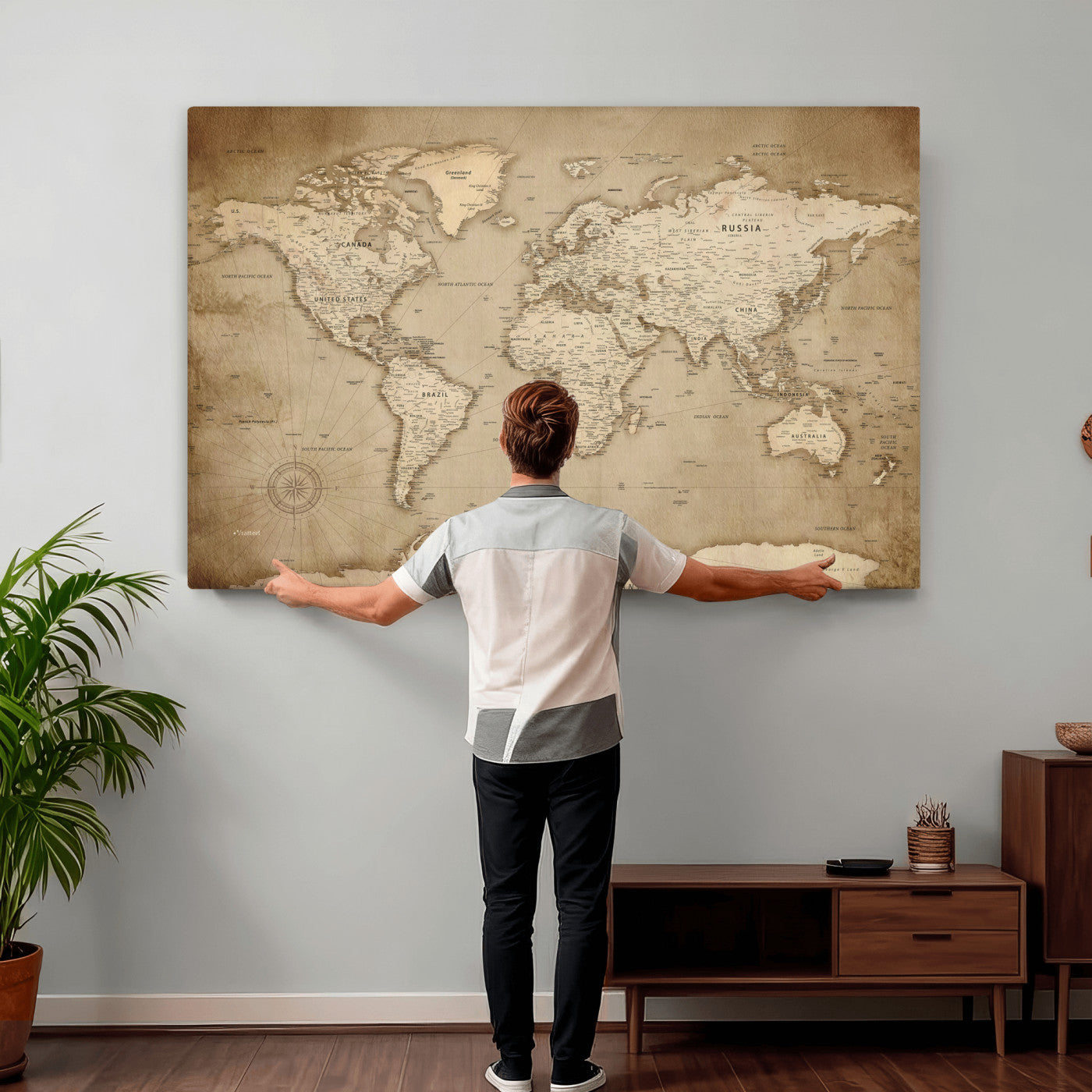 34795134-MGV-CV-36X24 - World Map Wall Art Canvas Print, Modern Decorative Framed Map Artwork Prints for Living Room, Office, Bedroom Wall Decor