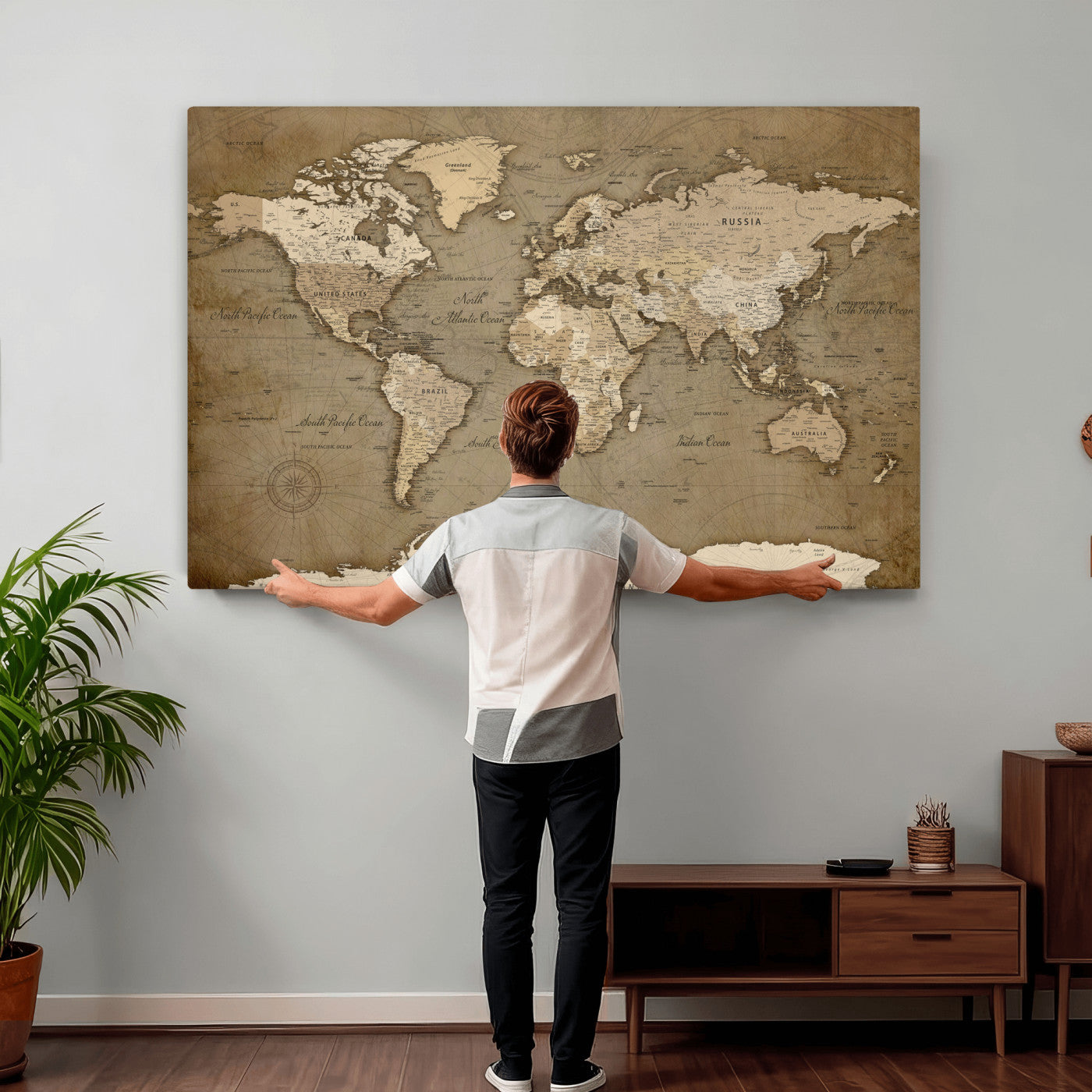 82314635-MGV-CV-36X24 - World Map Wall Art Canvas Print, Modern Decorative Framed Map Artwork Prints for Living Room, Office, Bedroom Wall Decor